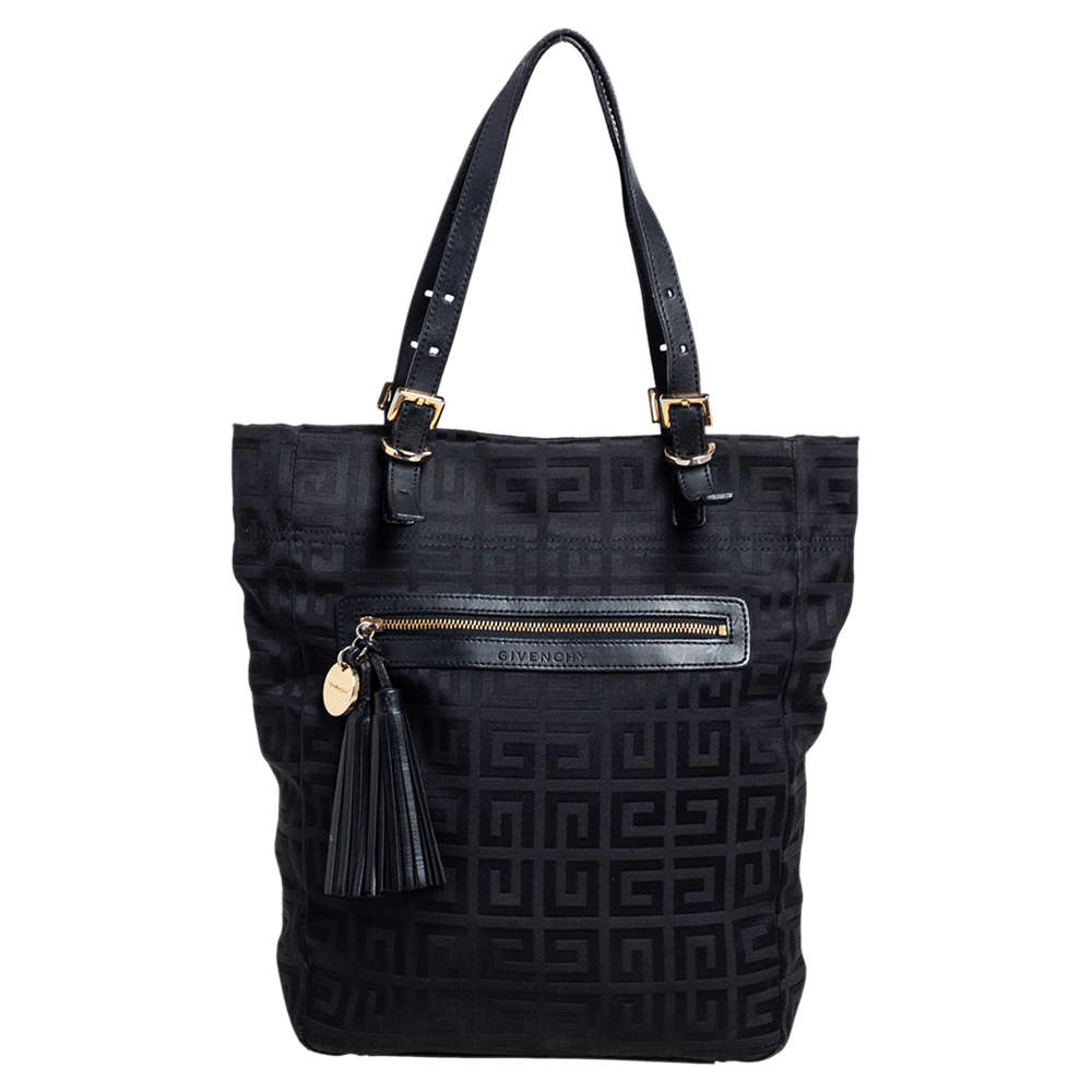 Pre Owned Givenchy Black Signature Canvas Small Vertical Tassel Tote