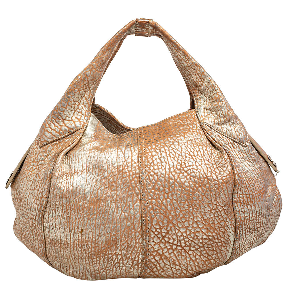 Pre Owned Givenchy Gold/Beige Pebbled Leather Hobo