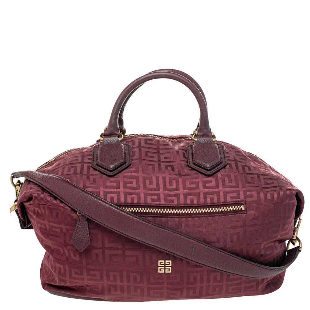 Pre Owned Givenchy Burgundy Monogram Canvas And Leather Zip Tote