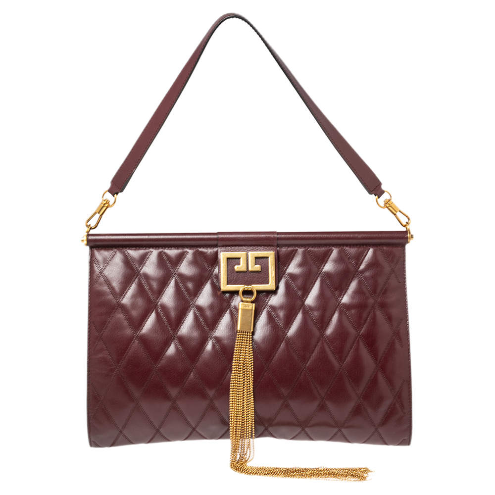 Pre Owned حقيبة كتف جيفنشي جيم جلد مبطن عنابي كبيرة