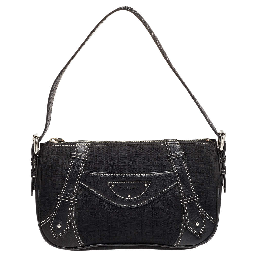Pre Owned Givenchy Black Leather And Canvas Hobo