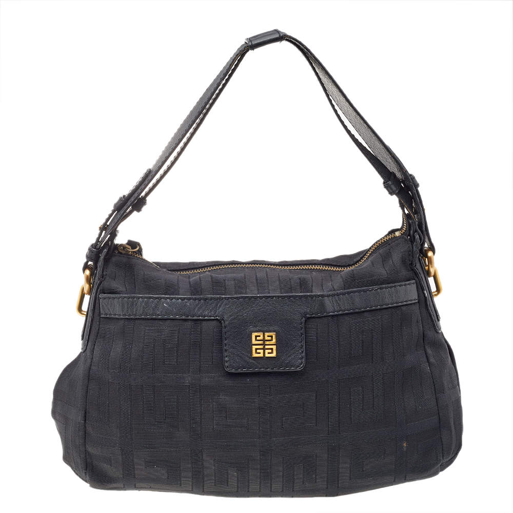 Pre Owned Givenchy Black Monogram Canvas And Leather Shoulder Bag