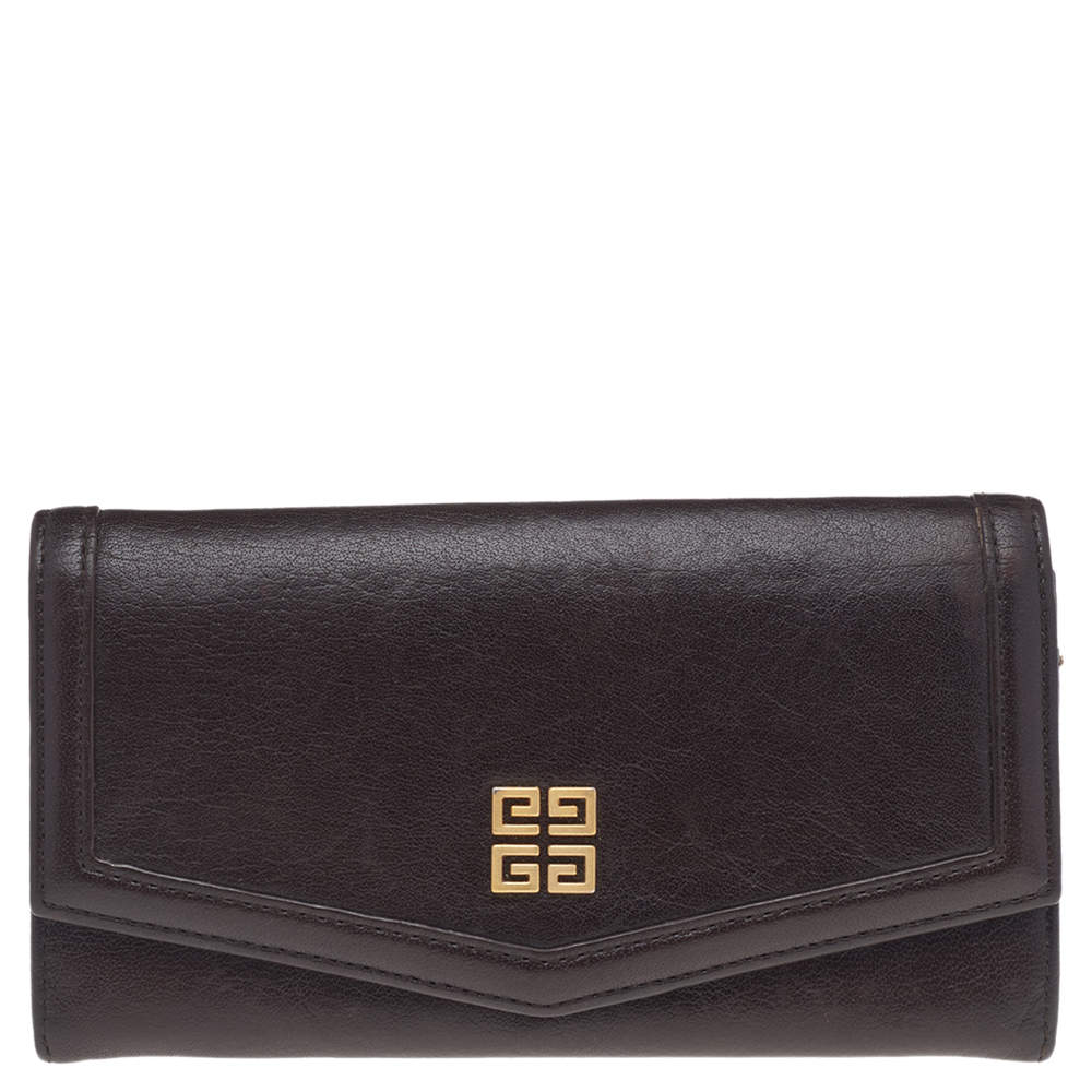Pre Owned Givenchy Brown Leather Flap Continental Wallet