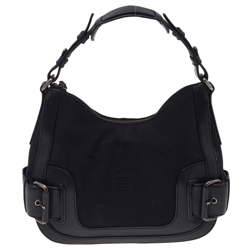 Pre Owned Givenchy Black Leather And Canvas Buckle Hobo