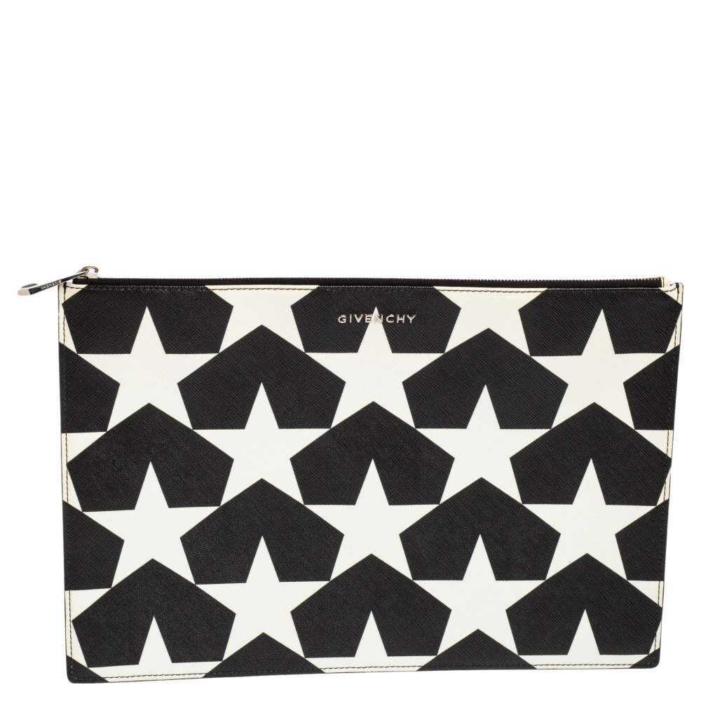 Pre Owned Givenchy White/Black Star Print Large Pouch
