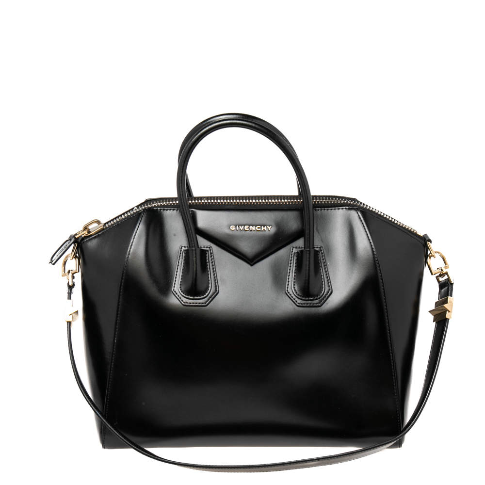 Pre Owned Givenchy Black Gloddy Leather Medium Antigona Satchel
