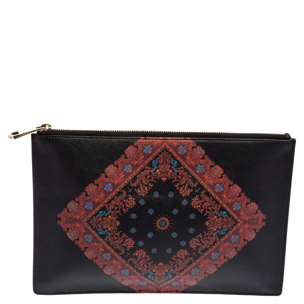 مملوكة مسبقًا Givenchy Black Printed Leather Flat Clutch