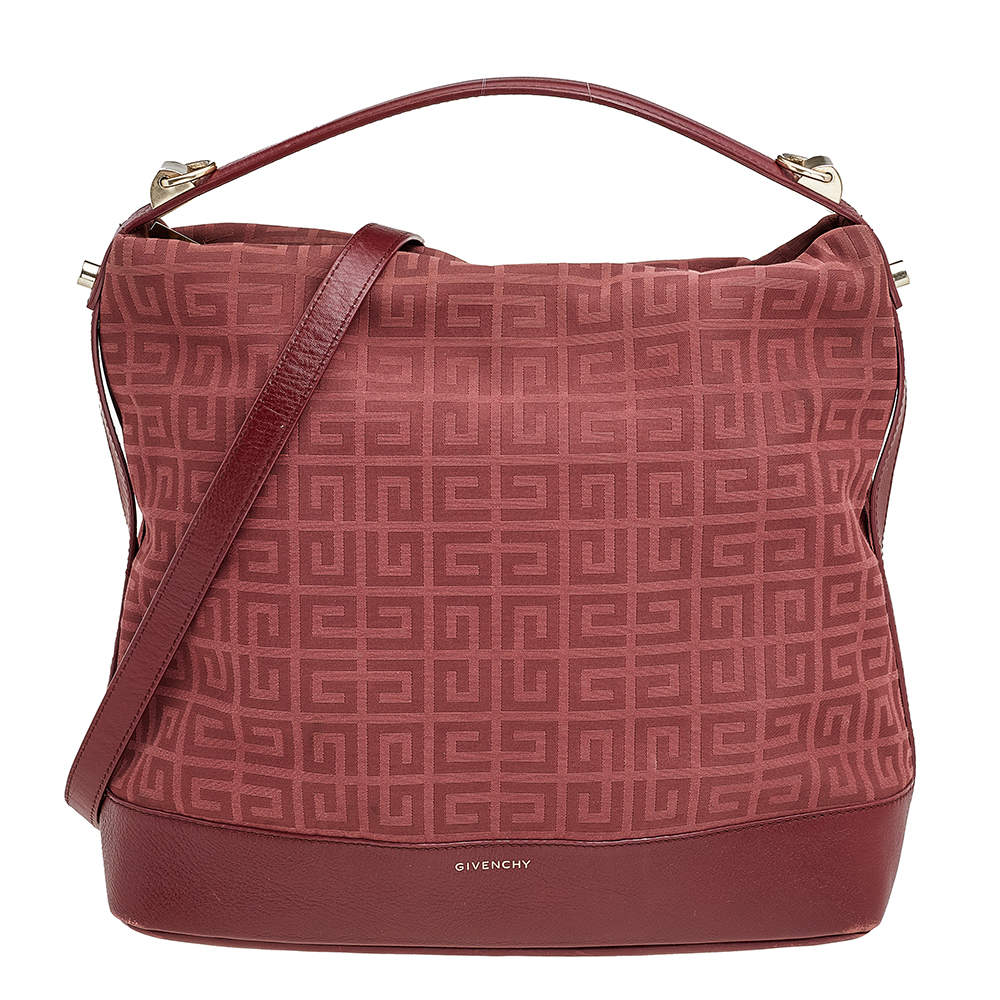 Pre Owned Givenchy Burgundy Monogram Canvas and Leather Hobo