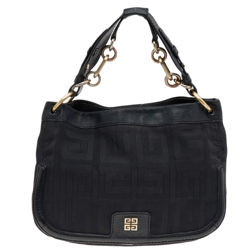 Pre Owned Givenchy Black Signature Nylon and Leather Hobo