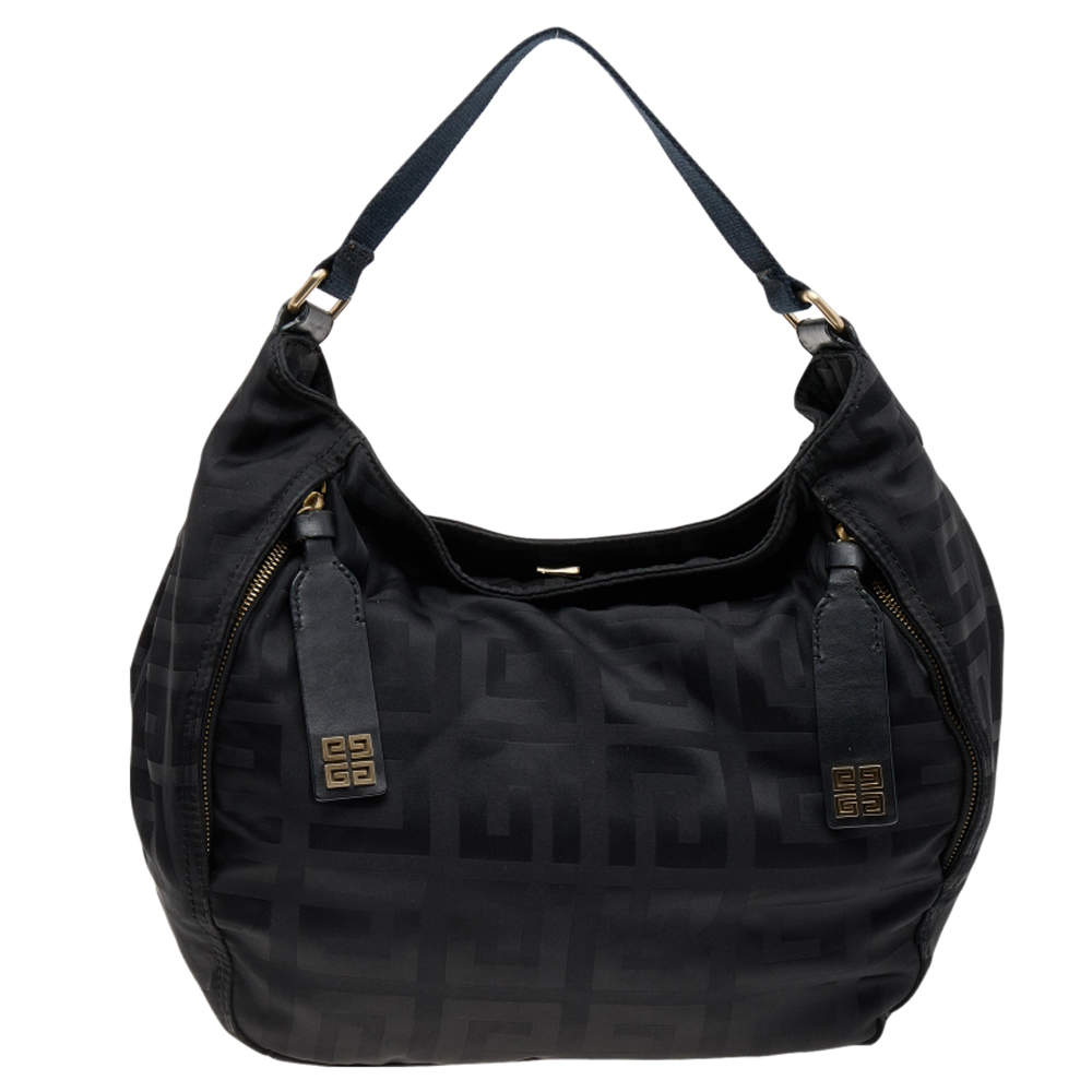 Pre Owned Givenchy Black Signature Nylon and Leather Hobo
