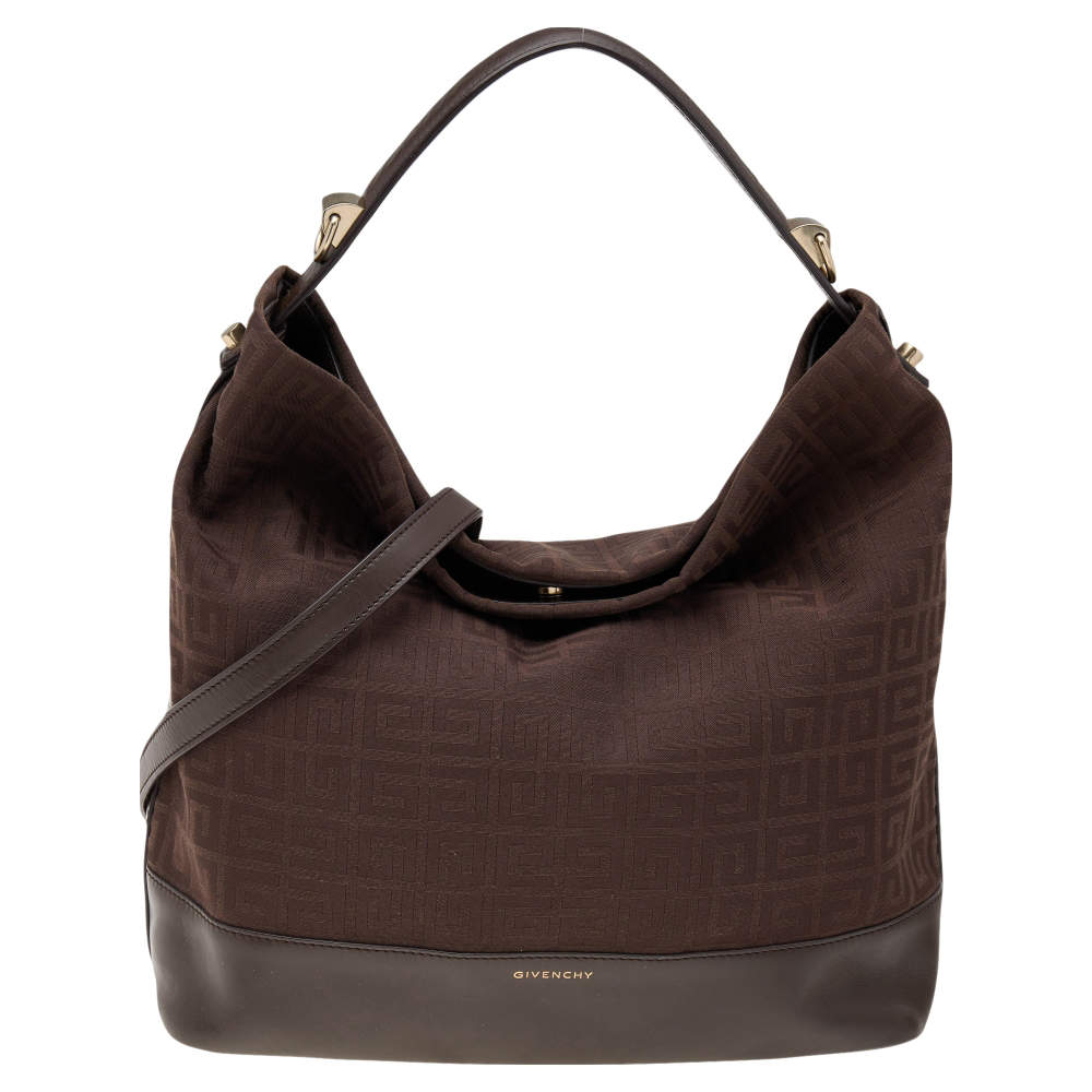 Pre Owned Givenchy Dark Brown Monogram Canvas And Leather Hobo