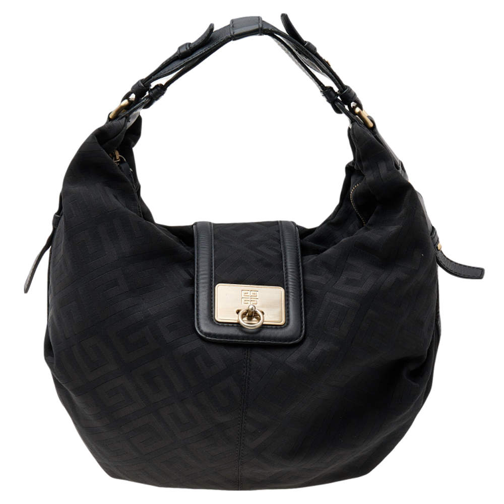 Pre Owned Givenchy Black Monogram Nylon and Leather Hobo