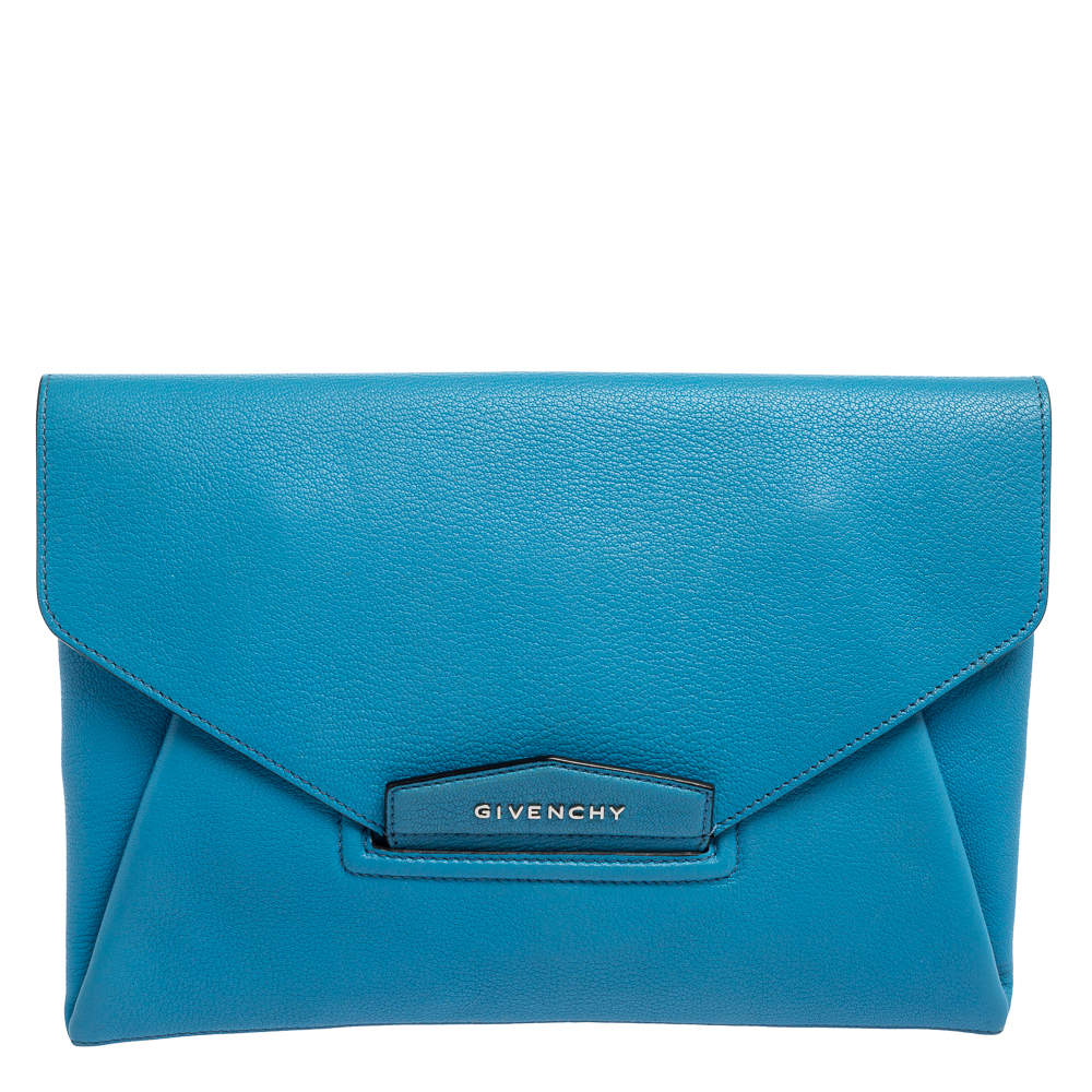 Pre Owned Givenchy Blue Leather Antigona Envelope Clutch