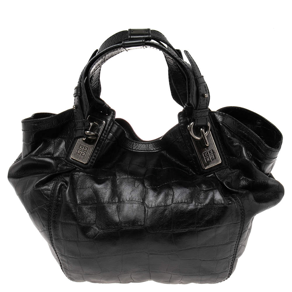 Pre Owned حقيبة كتف جيفنشي جلد نقشة التمساح أسود 