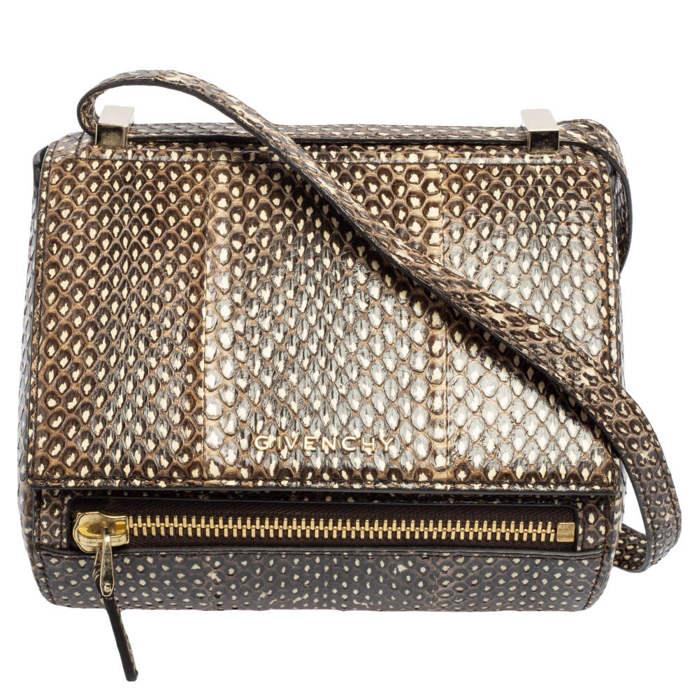 مملوكة مسبقًا حقيبة كروس جيفنشي باندورا بوكس جلد ثعبان بيج/بني
