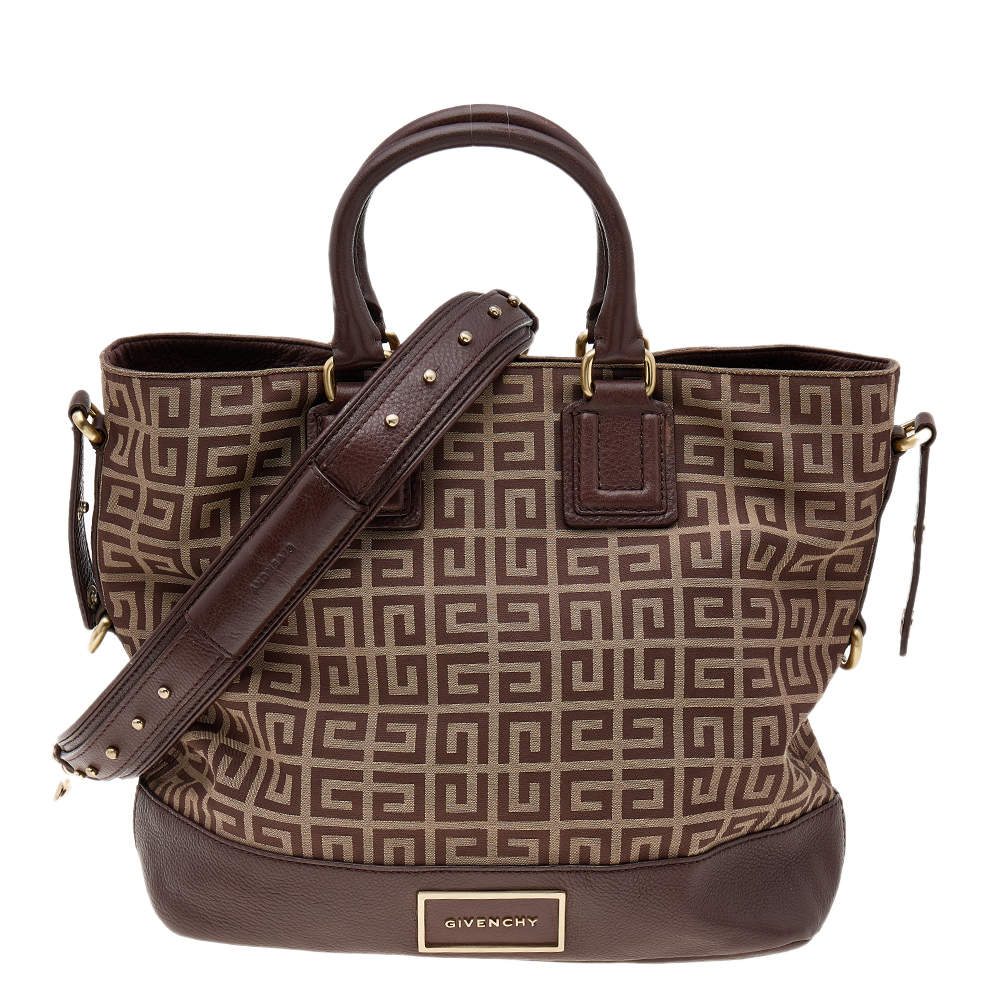 Pre Owned حقيبة كتف جيفنشي جلد وكانفاس بني مونوغرامي