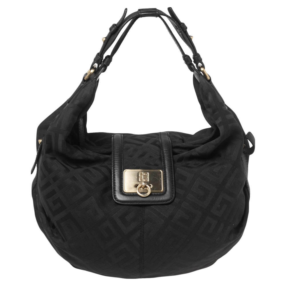 Pre Owned Givenchy Black Monogram Canvas And Leather Hobo