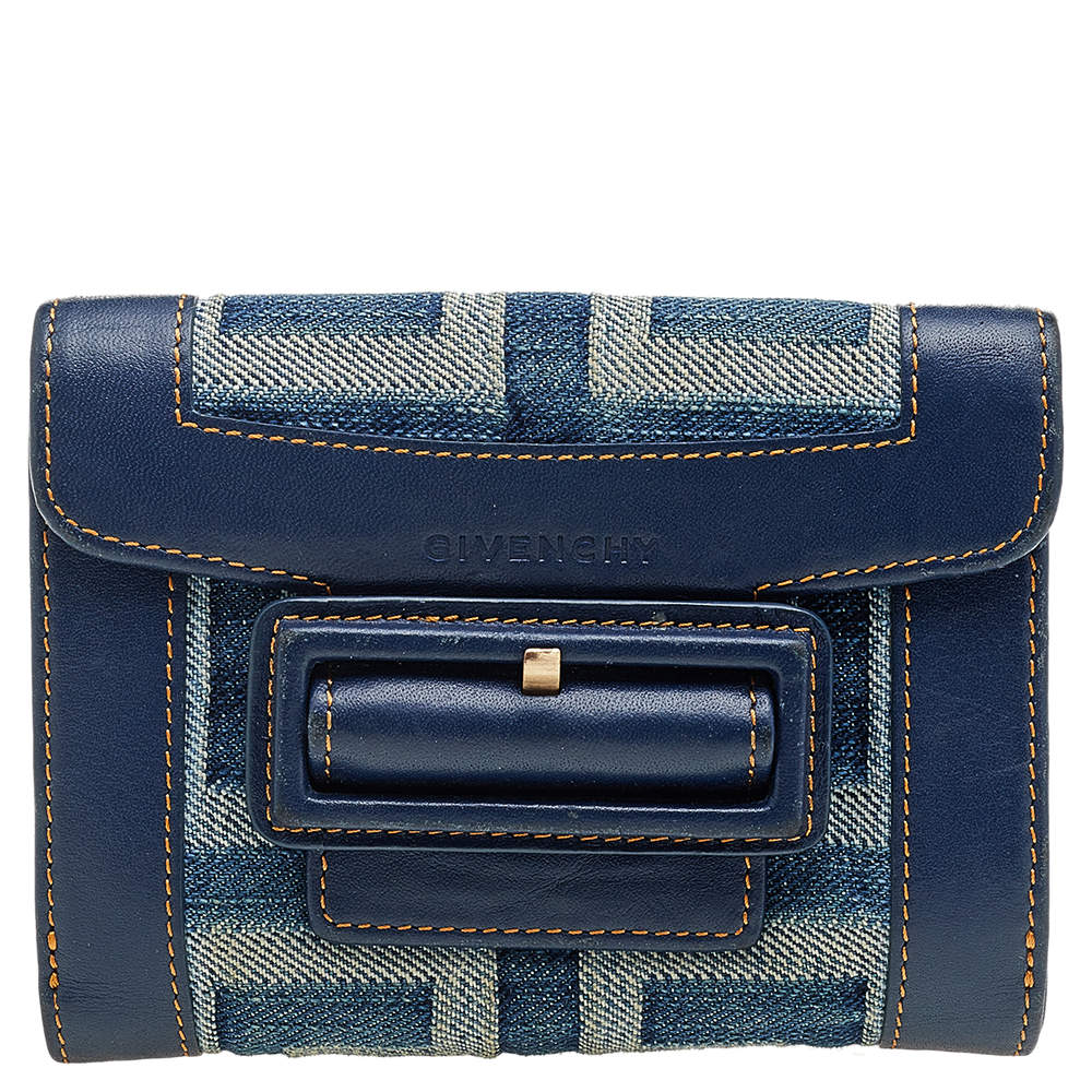 Pre Owned محفظة جيفنشي دينم أزرق مونوغرامي وجلد بقلاب