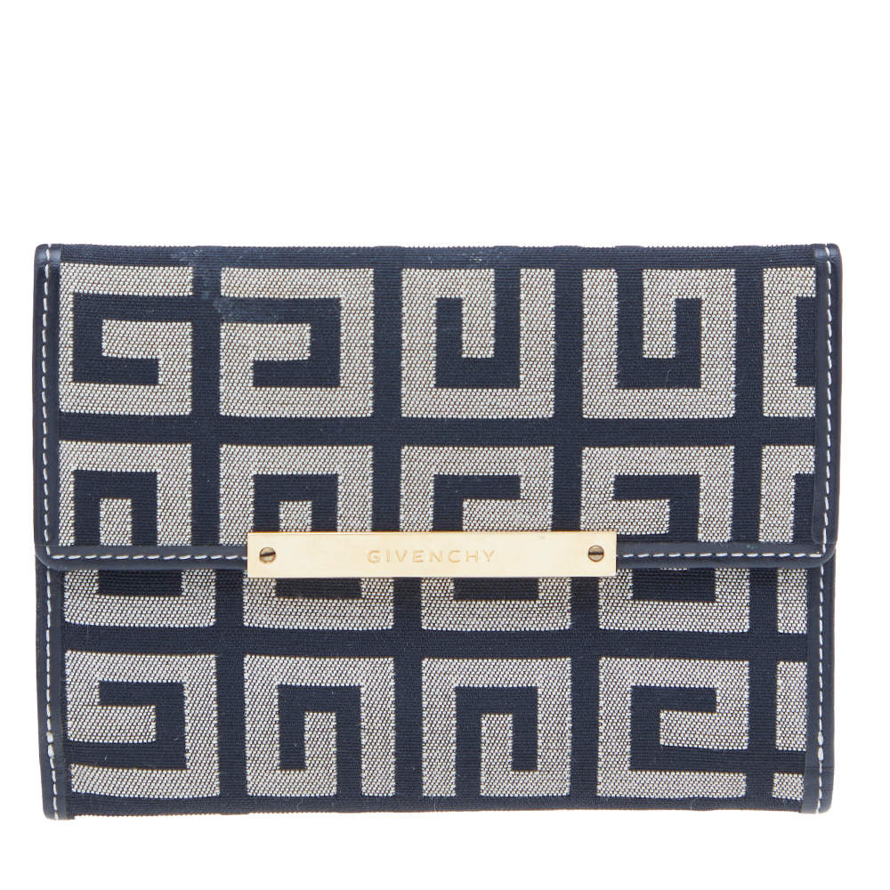 Pre Owned Givenchy Grey/Black Monogram Canvas Compact Wallet