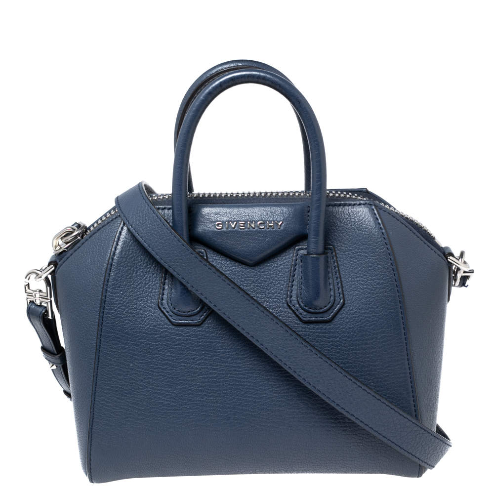 Pre Owned Givenchy Navy Blue Leather Mini Antigona Satchel