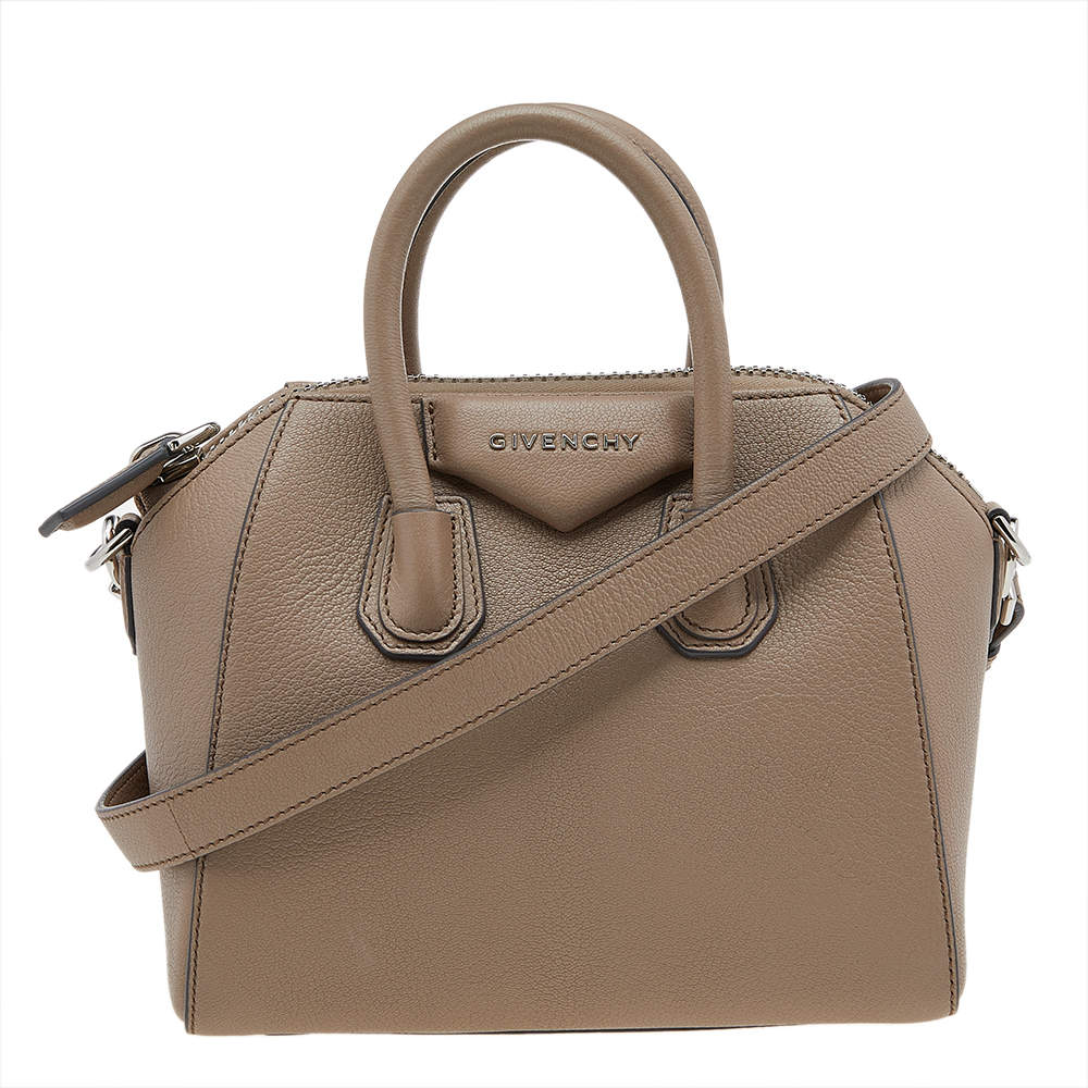 مملوكة مسبقًا حقيبة ساتشل جيفنشي أنتيغونا جلد بيج داكن صغيرة