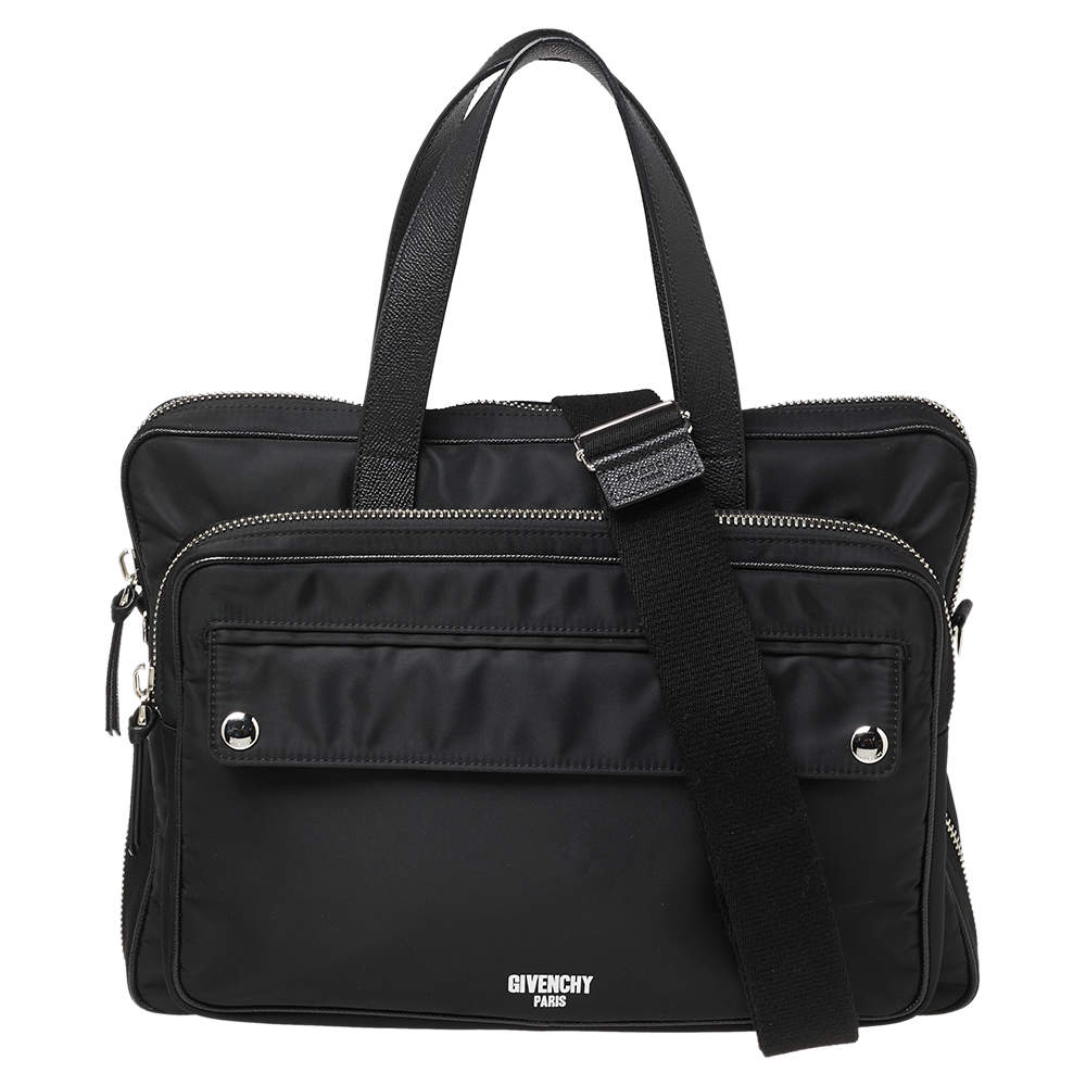Pre Owned Givenchy Black Nylon Zip Around Laptop Bag