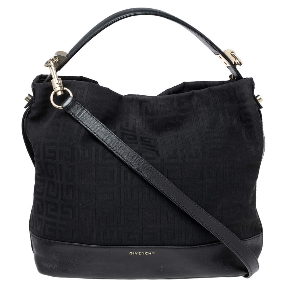 Pre Owned Givenchy Black Monogram Canvas and Leather Hobo