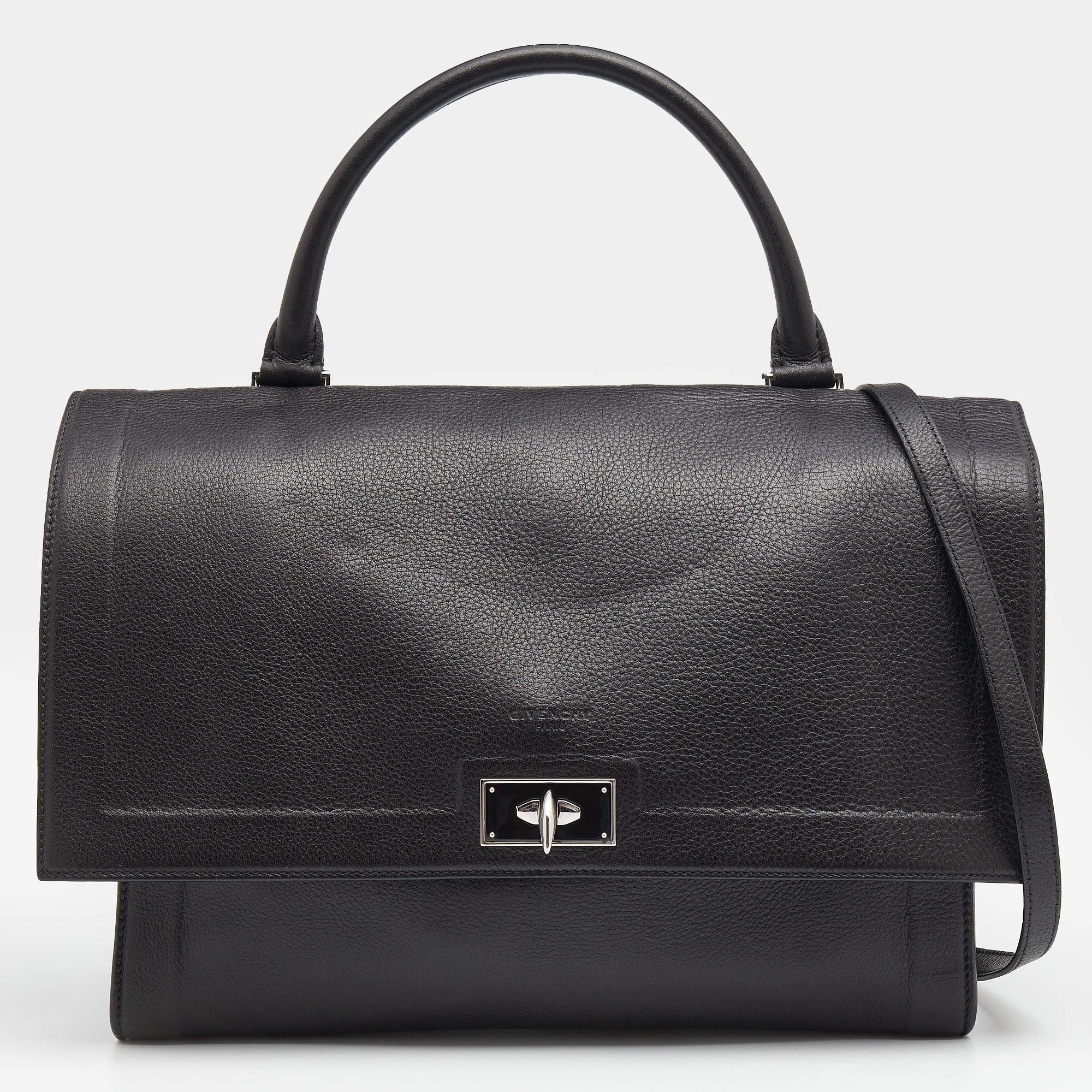 Pre Owned Givenchy Black Leather Shark Tooth Top Handle Bag