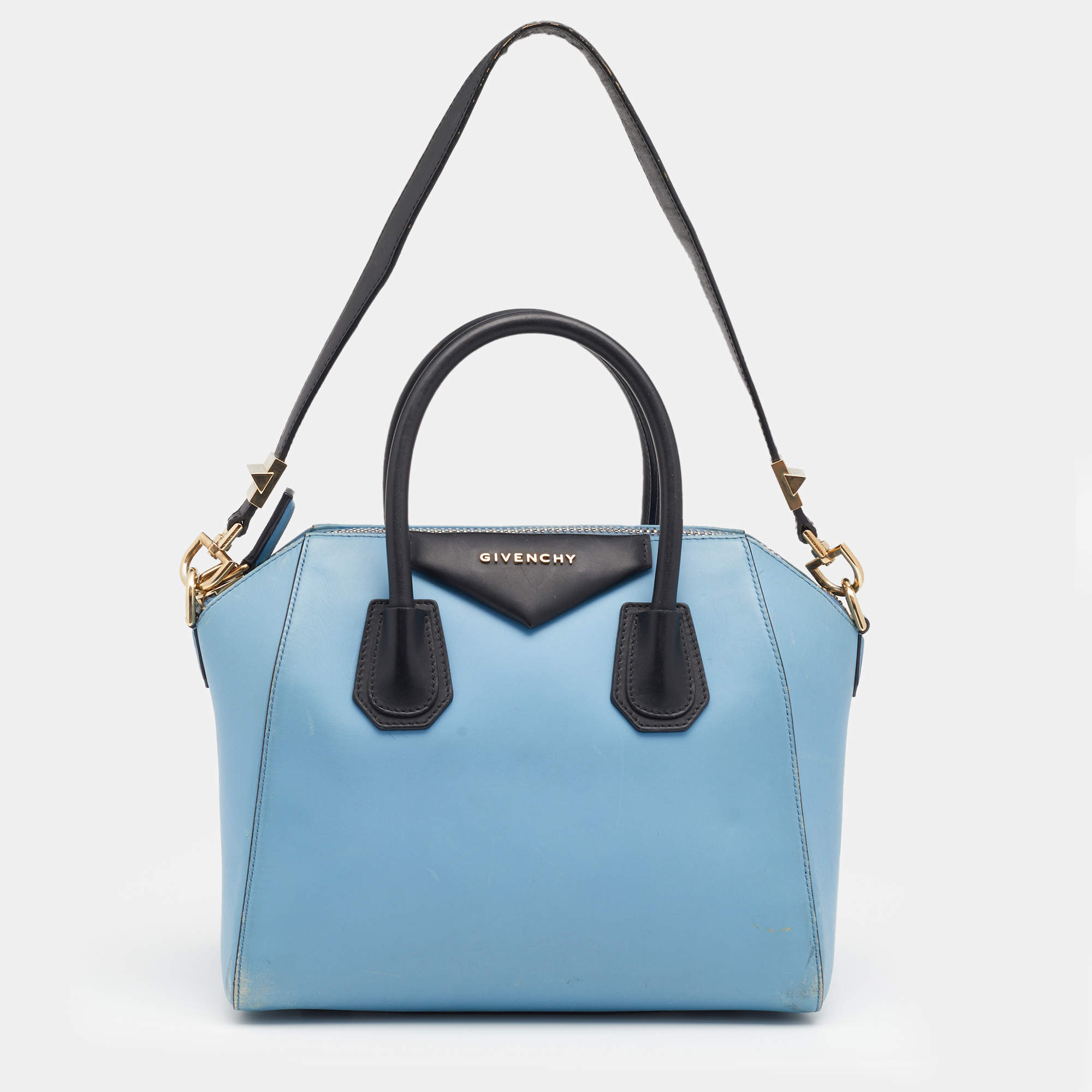 Pre Owned Givenchy Light Blue Leather Small Antigona Satchel