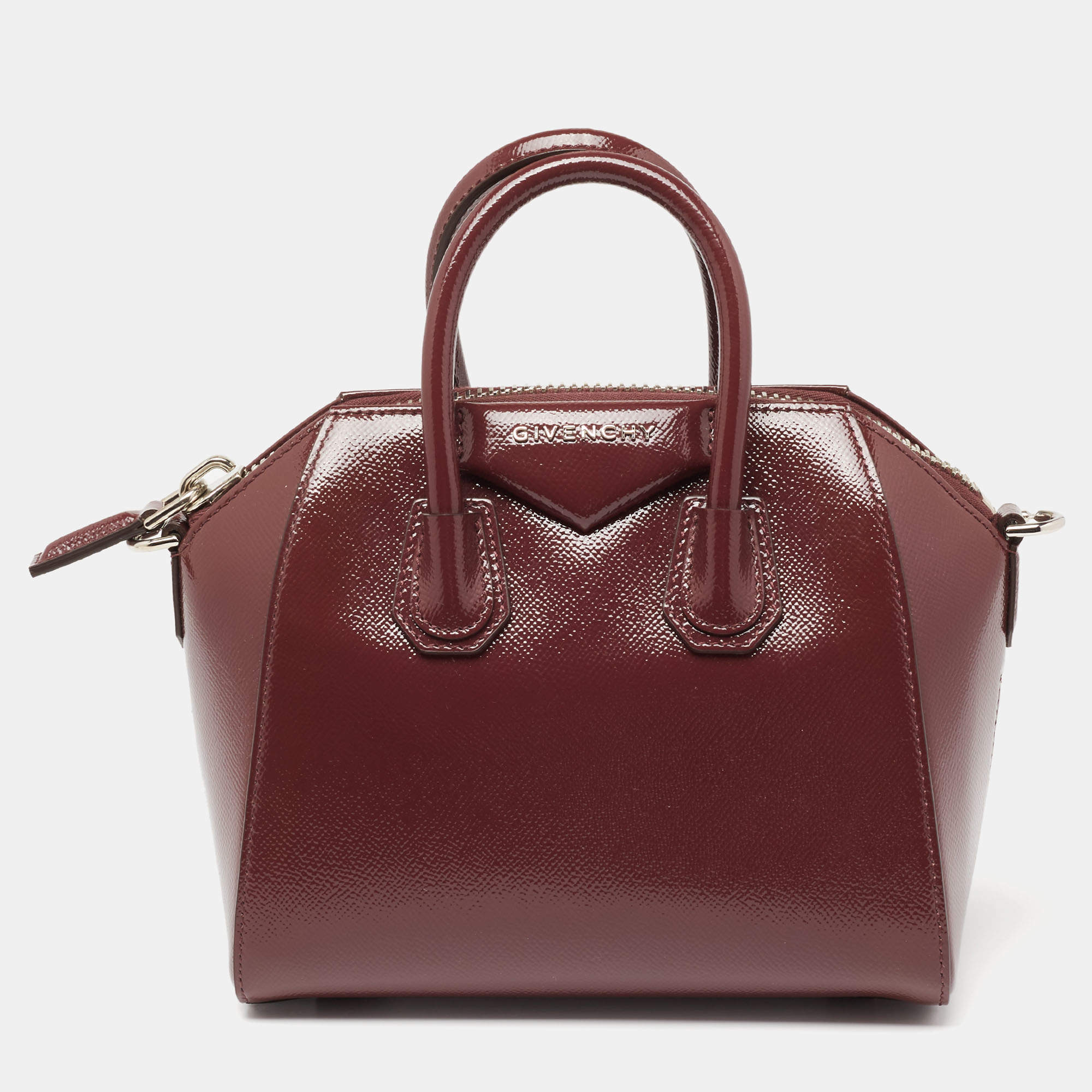 Pre Owned حقيبة ساتشل جيفنشي أنتيجونا جلد عنابي لامع صغيرة