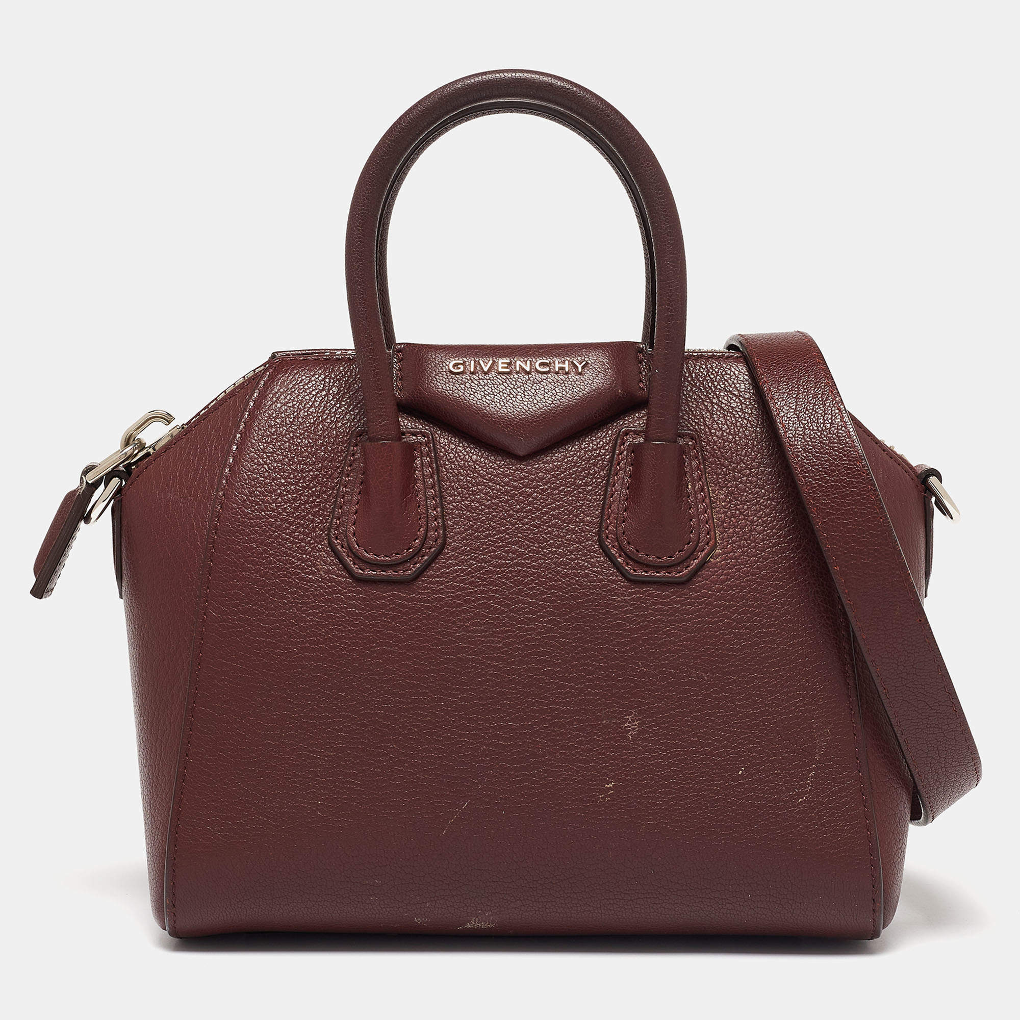 مملوكة مسبقًا حقيبة ساتشل جيفنشى أنتيجونا جلد عنابي صغيرة