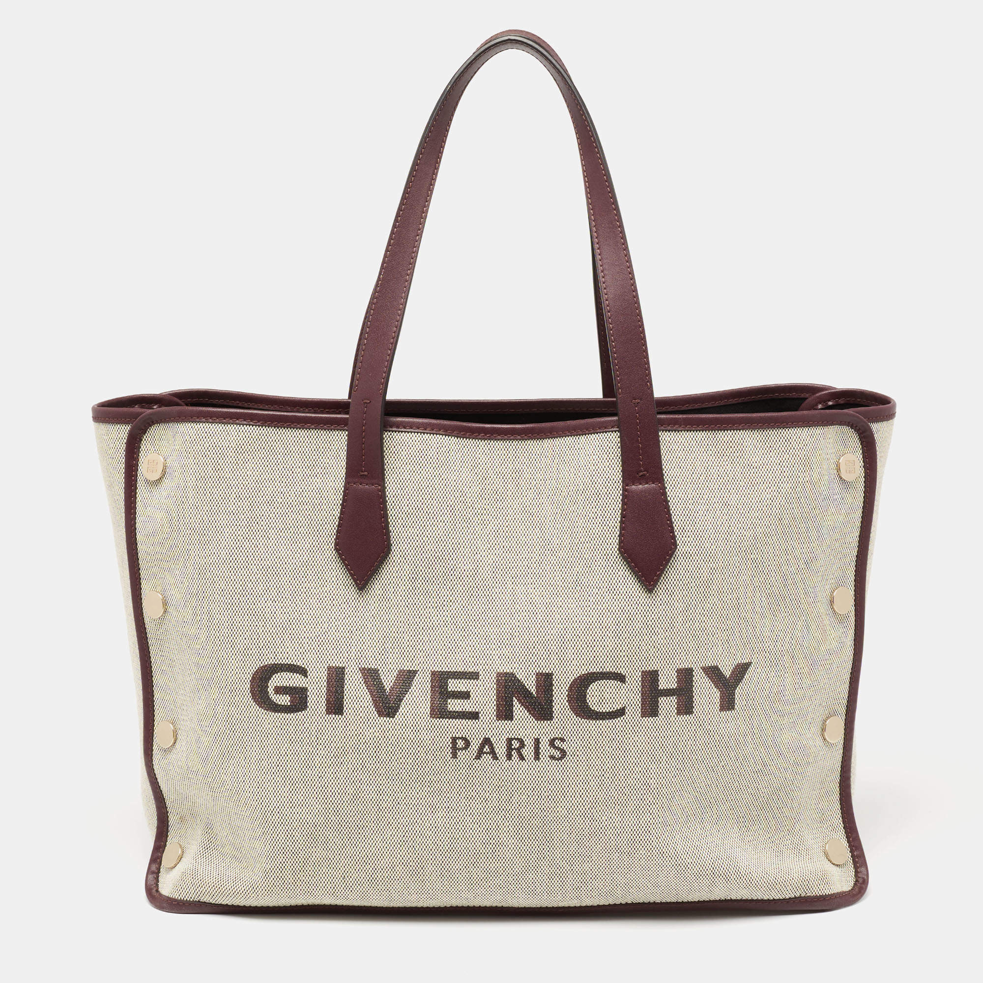 Pre Owned حقيبة يد جيفنشي بوند كانفاس عنابي / رصاصي طبعة شعار 