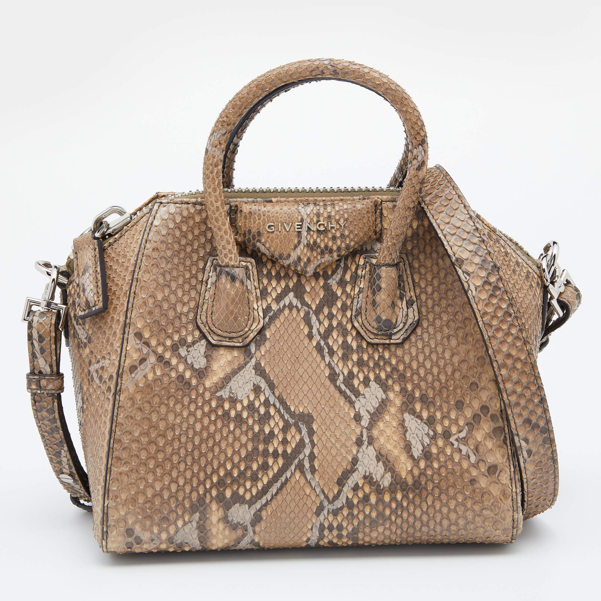Pre Owned Givenchy Brown Python Mini Antigona Satchel