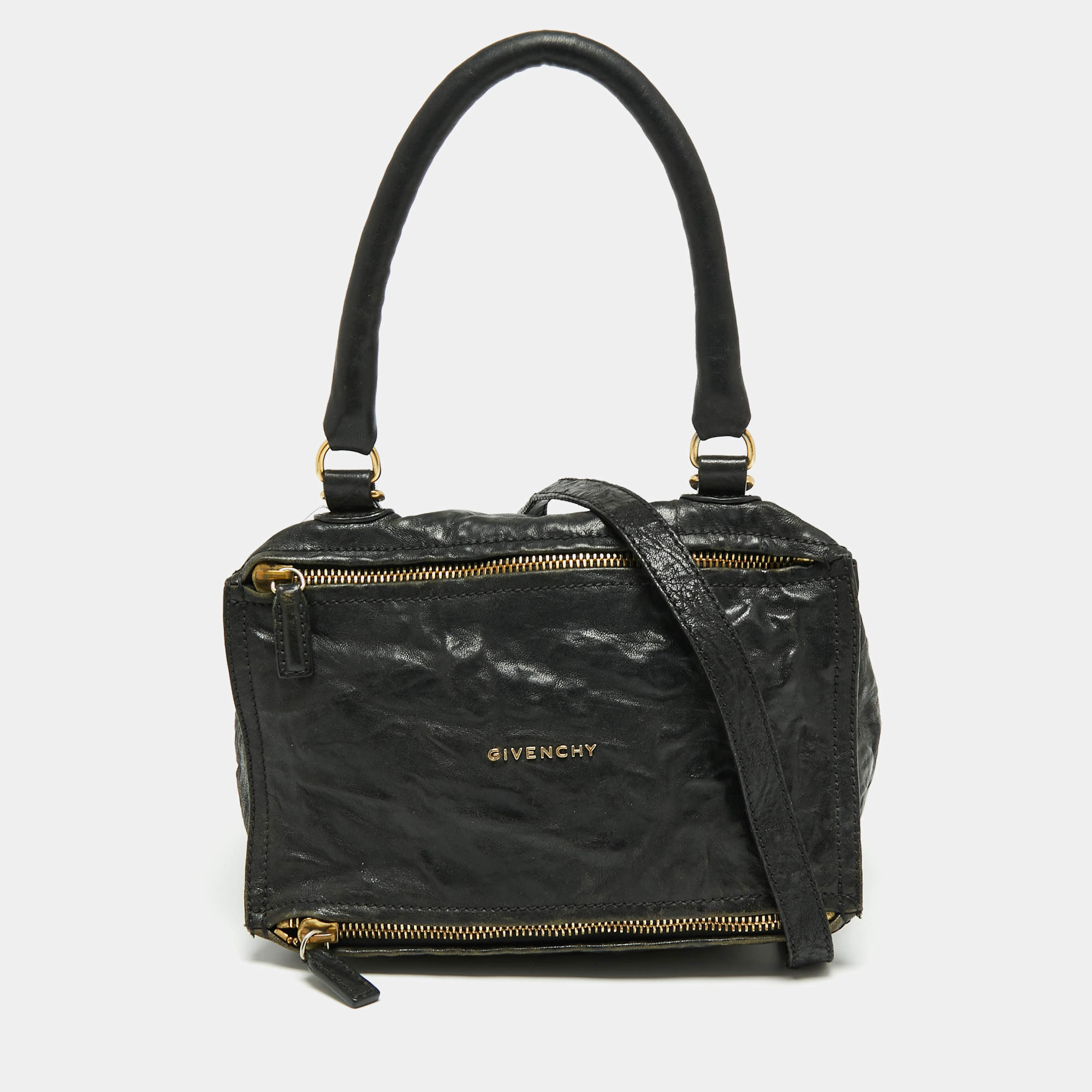 مملوكة مسبقًا Givenchy Black Crinkled Leather Small Pandora Shoulder Bag