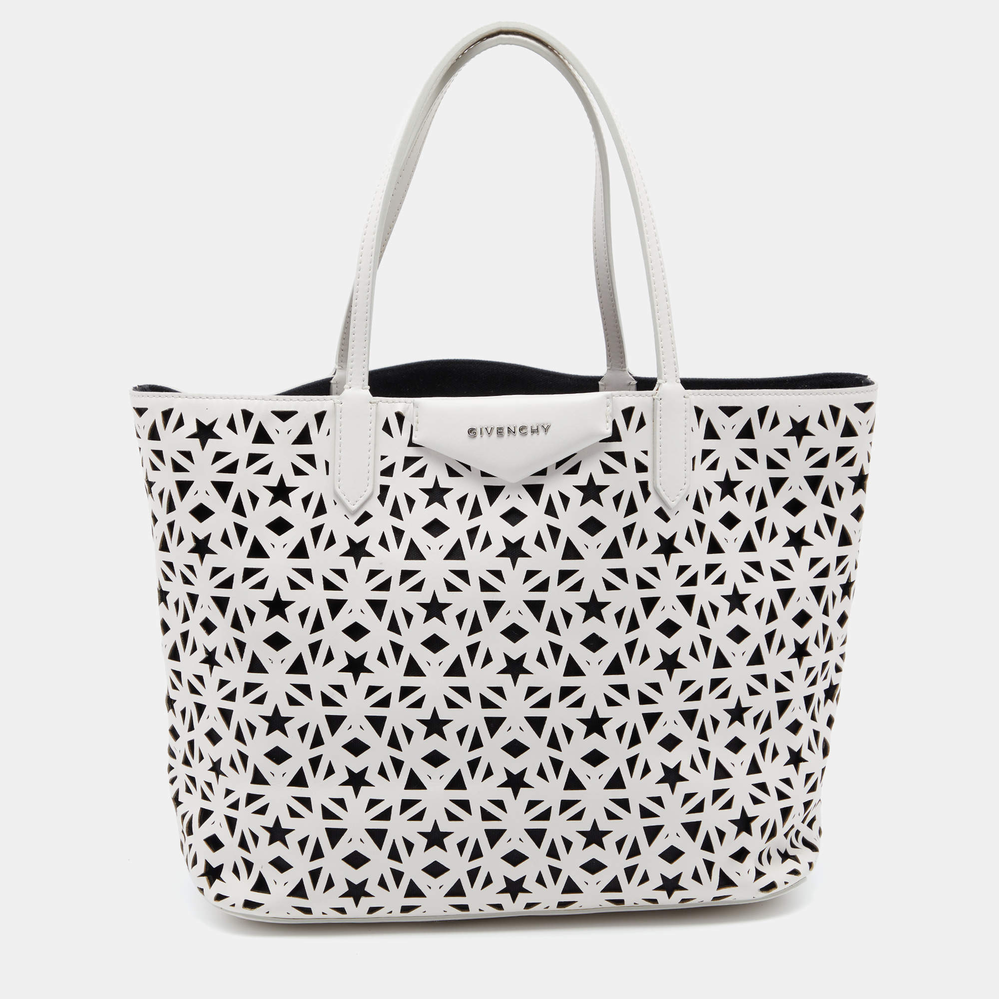 Pre Owned Givenchy White Perforated Leather Small Star Antigona Tote
