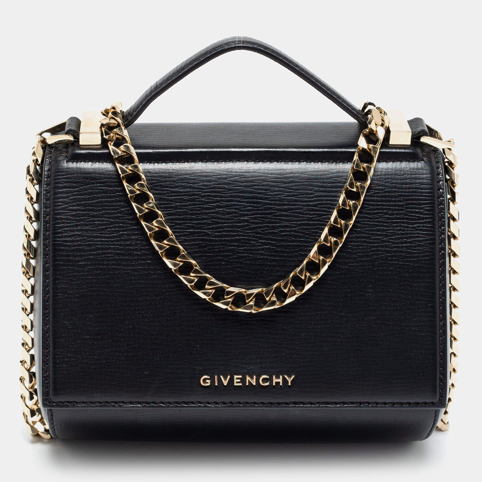 Pre Owned Givenchy Black Leather Mini Pandora Box Crossbody Bag