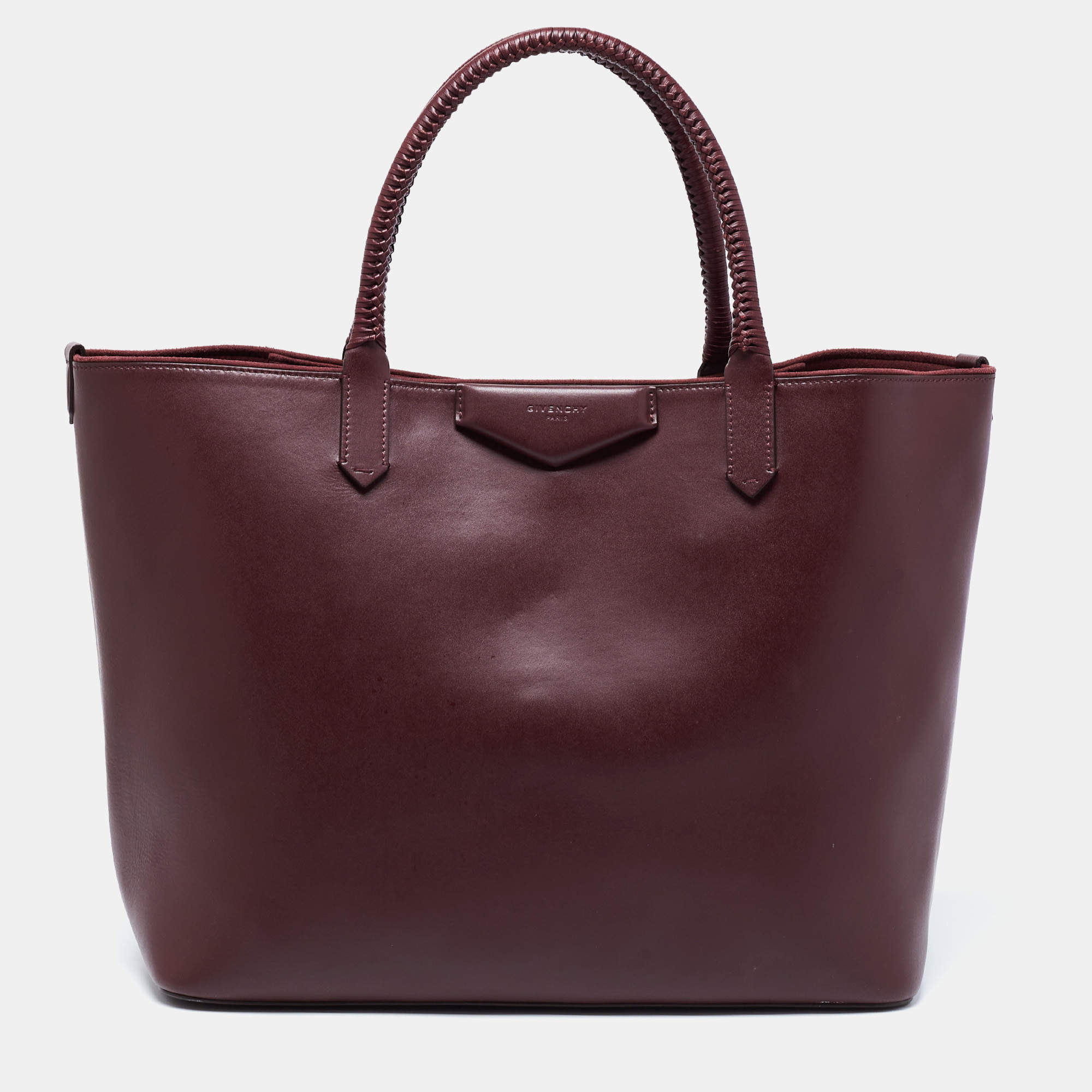 Pre Owned Givenchy Burgundy Leather Antigona Whipstitch Handle Tote 