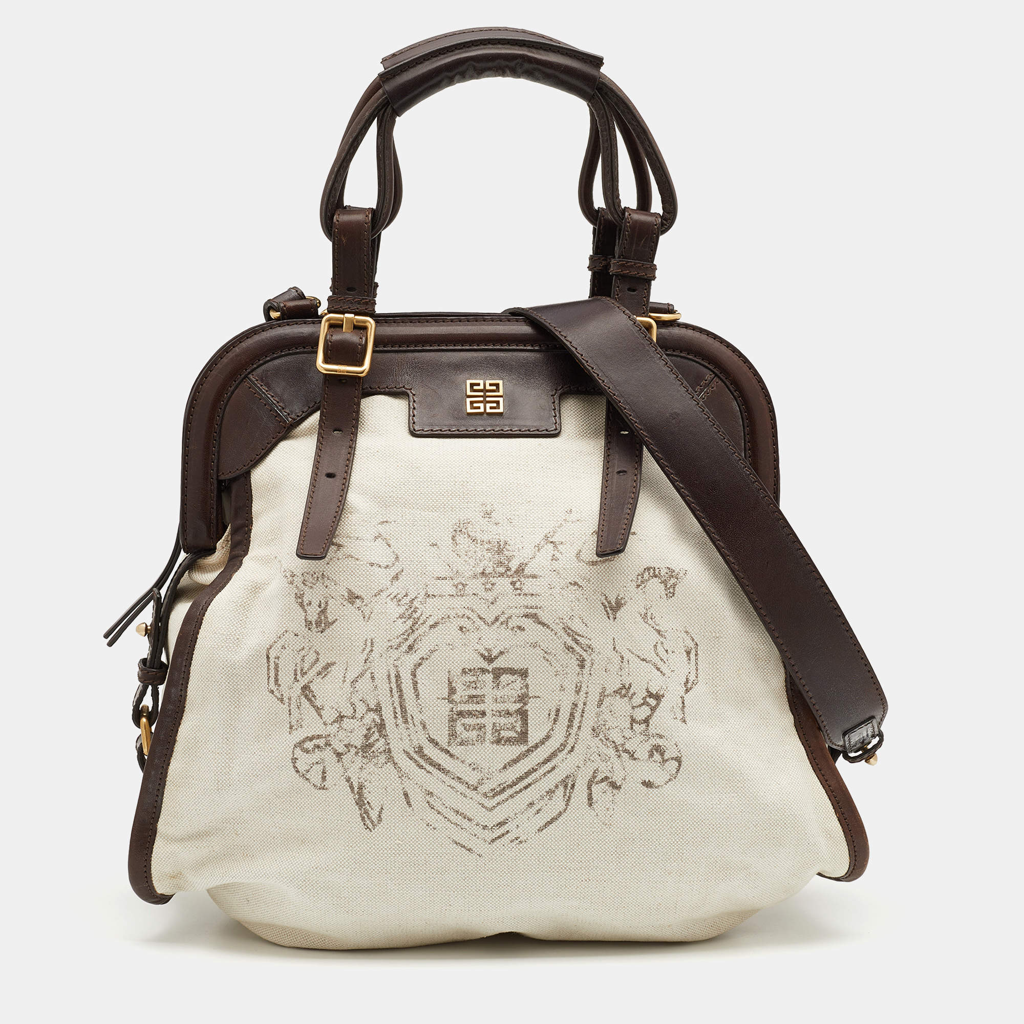 Pre Owned حقيبة ساتشل جيفنشي جلد وكانفاس بيج / بني