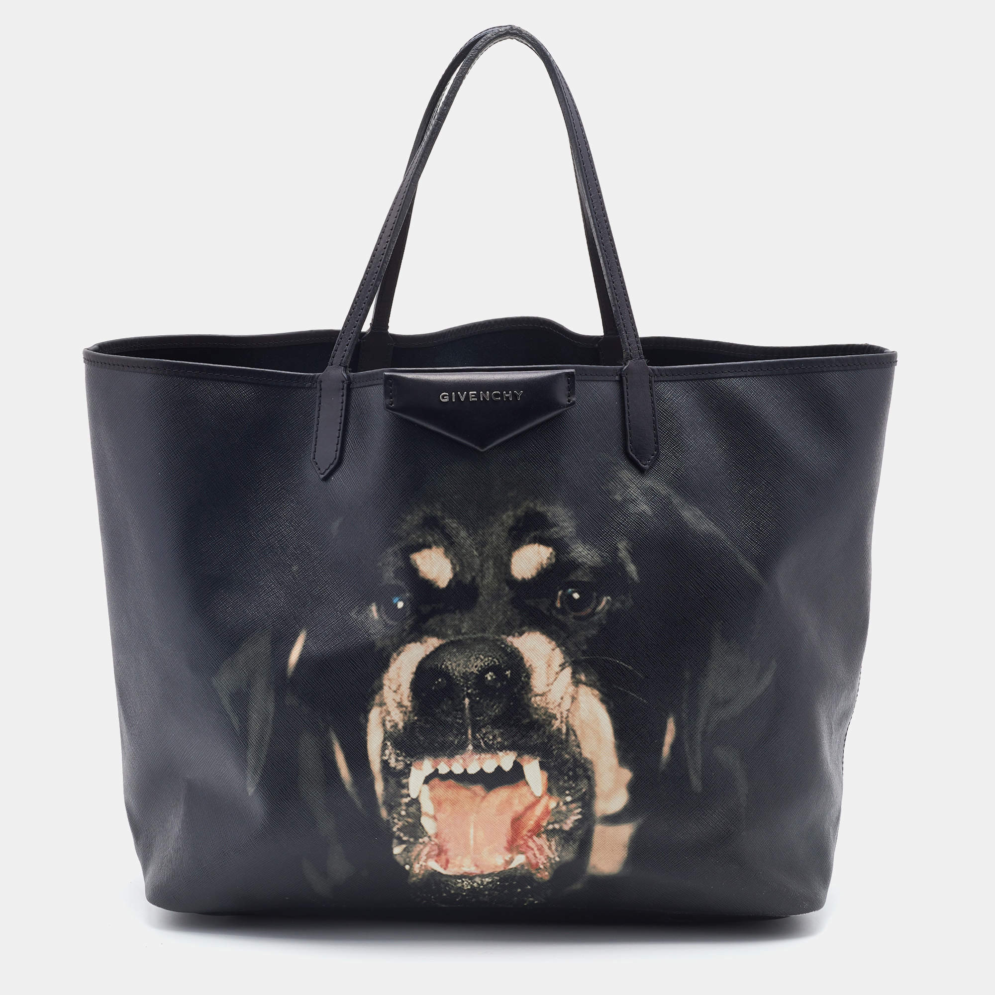 Pre Owned Givenchy Black Coated Canvas and Leather Rottweiler Large Antigona Tote