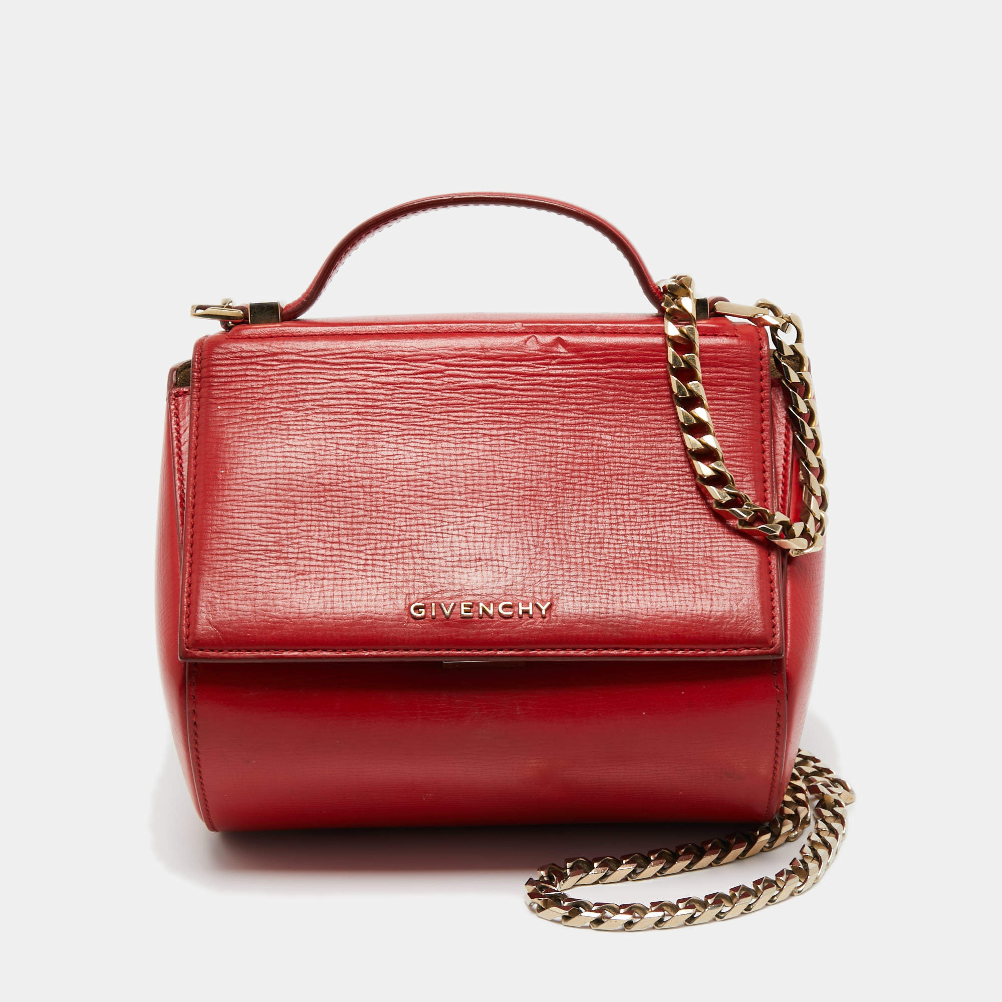 Givenchy Red Leather Mini Pandora Box Crossbody Bag