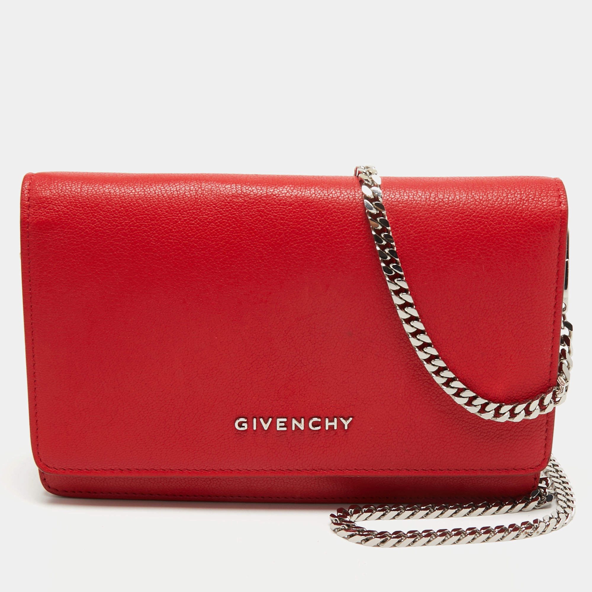 Pre Owned Givenchy Red Leather  Pandora Wallet on Chain