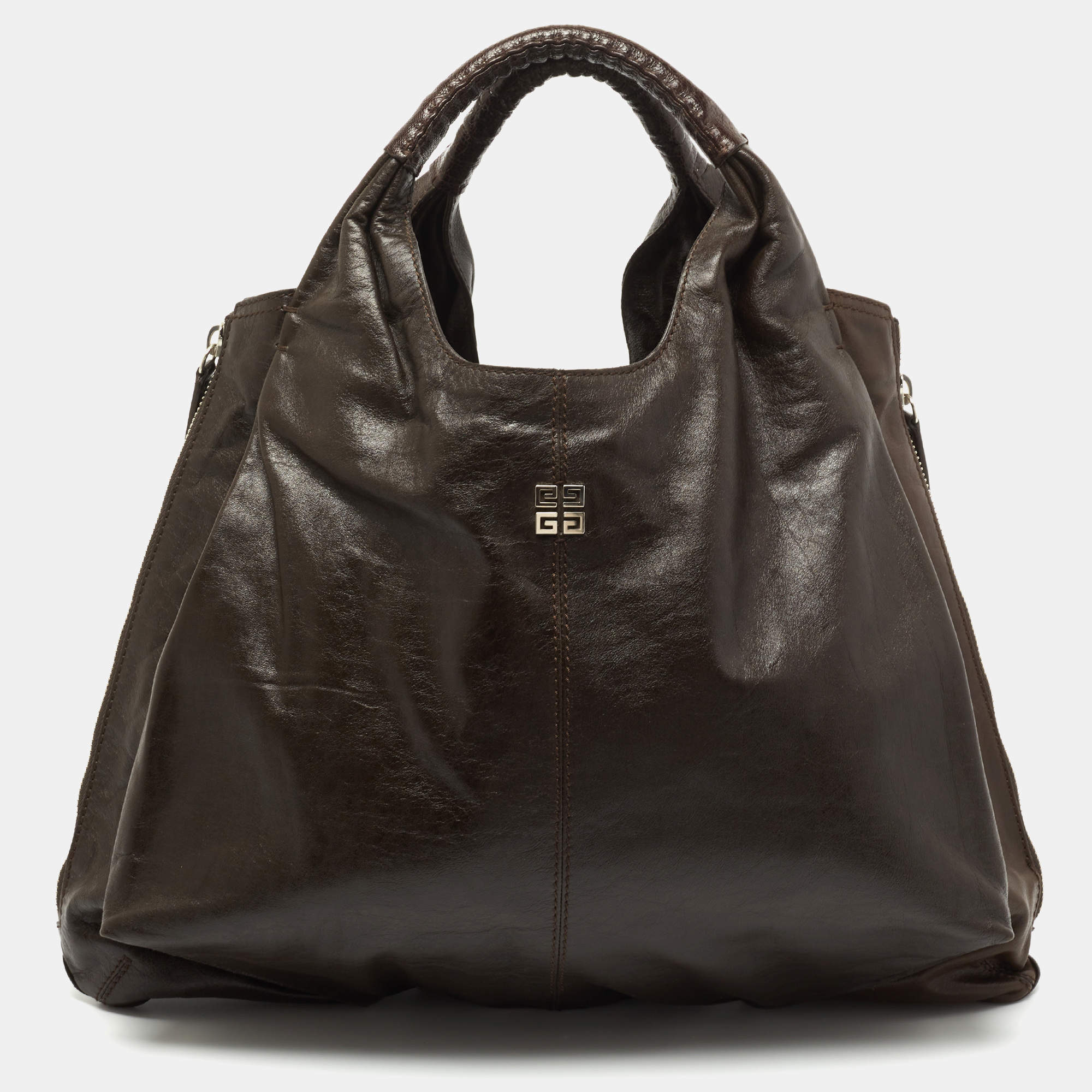 Givenchy Brown Ostrich(Leg) and Leather Elschia Billy Sac Hobo