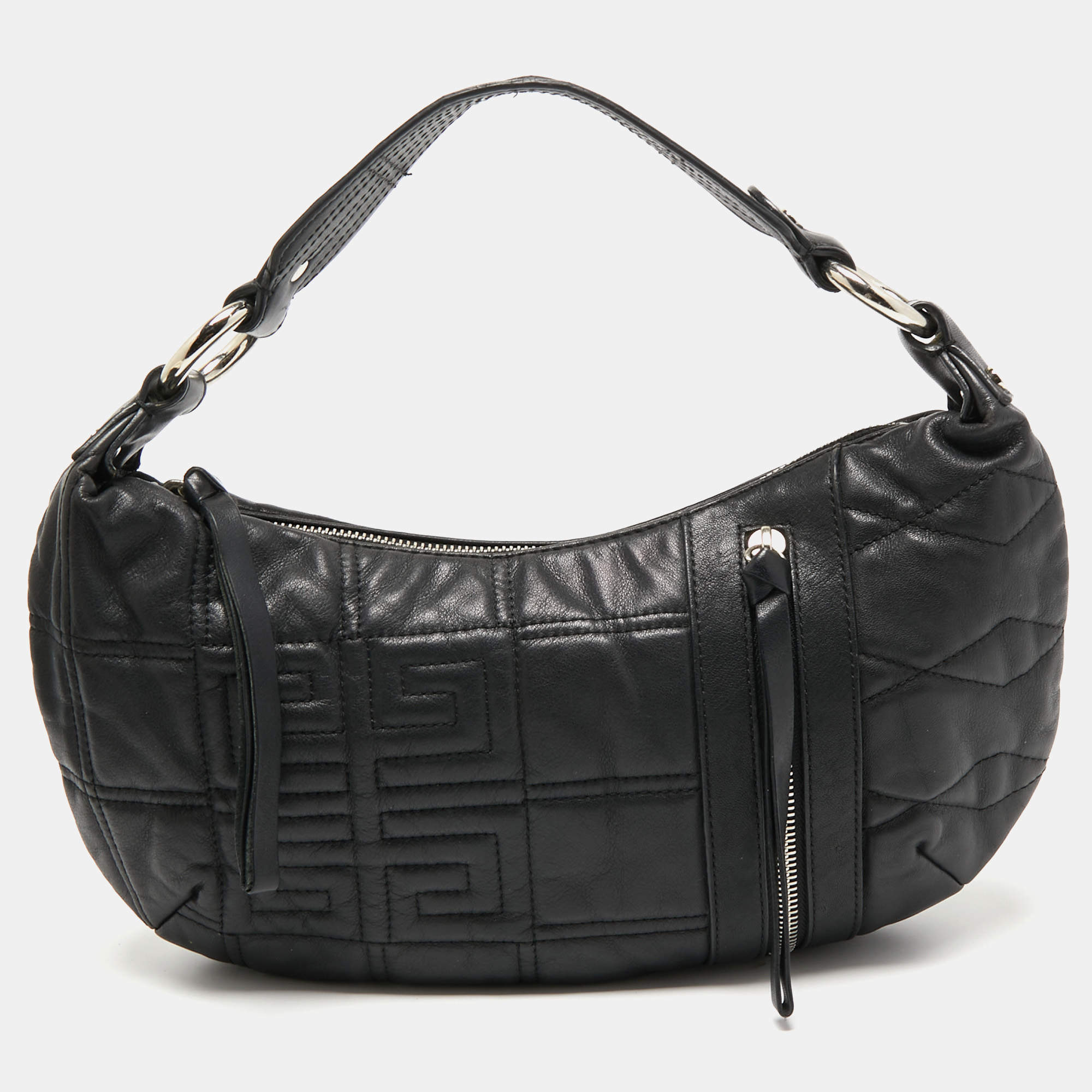 Pre Owned Givenchy Black Monogram Embossed Leather Zip Hobo