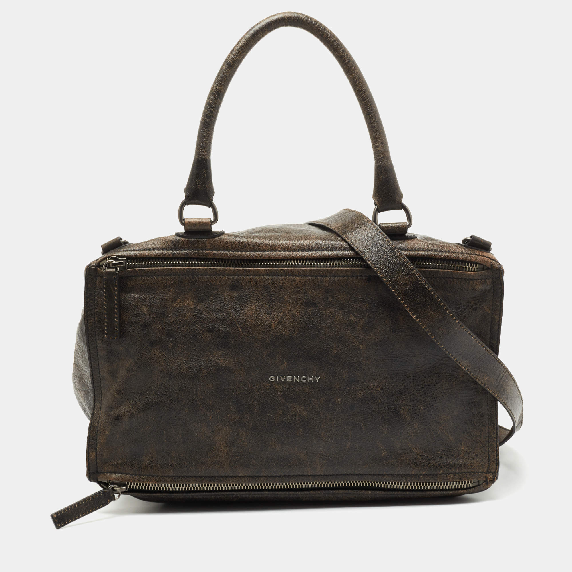 Givenchy Brown Two Tone Leather Large Pandora Shoulder Bag