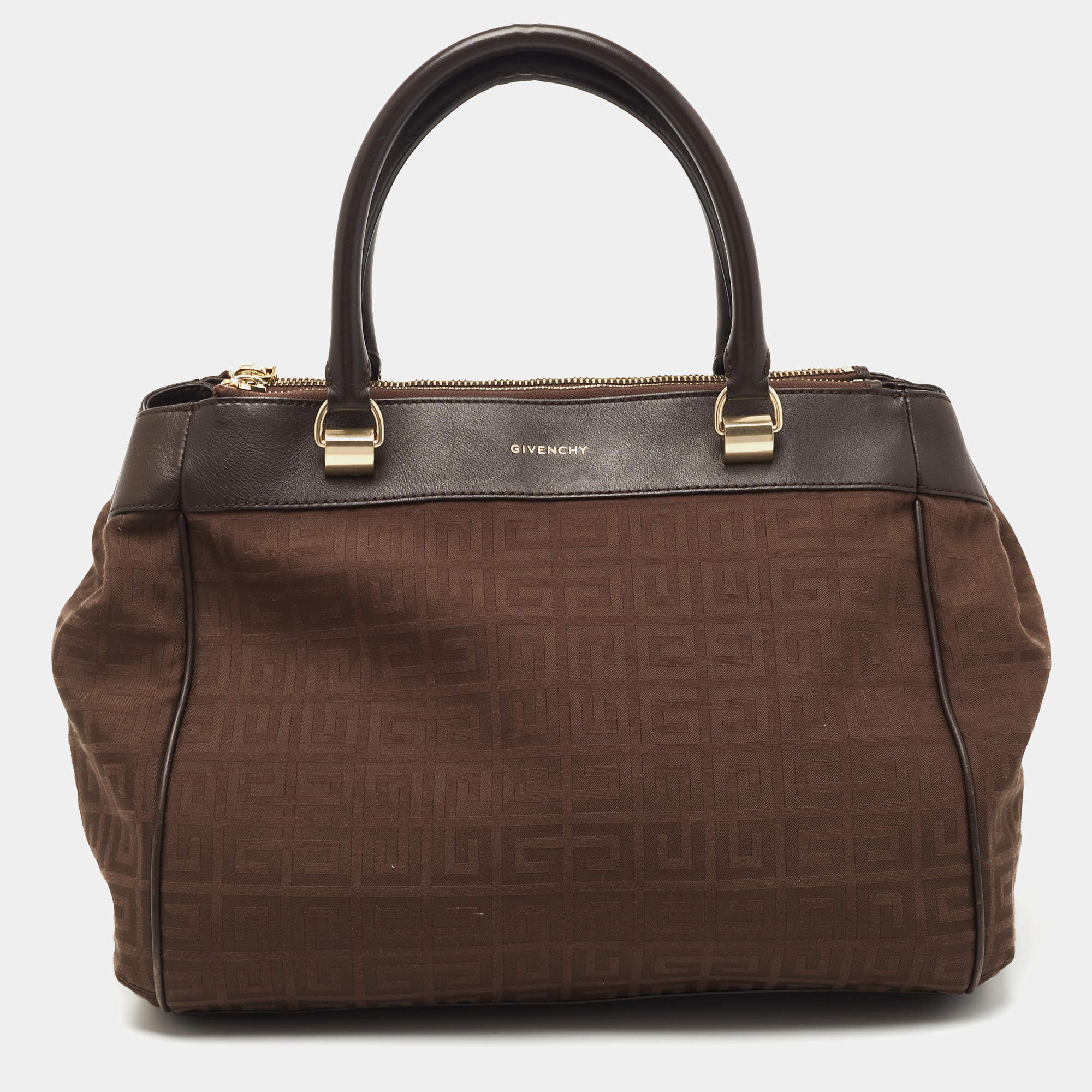 Givenchy Dark Brown Monogram Canvas and Leather Double Zip Tote 