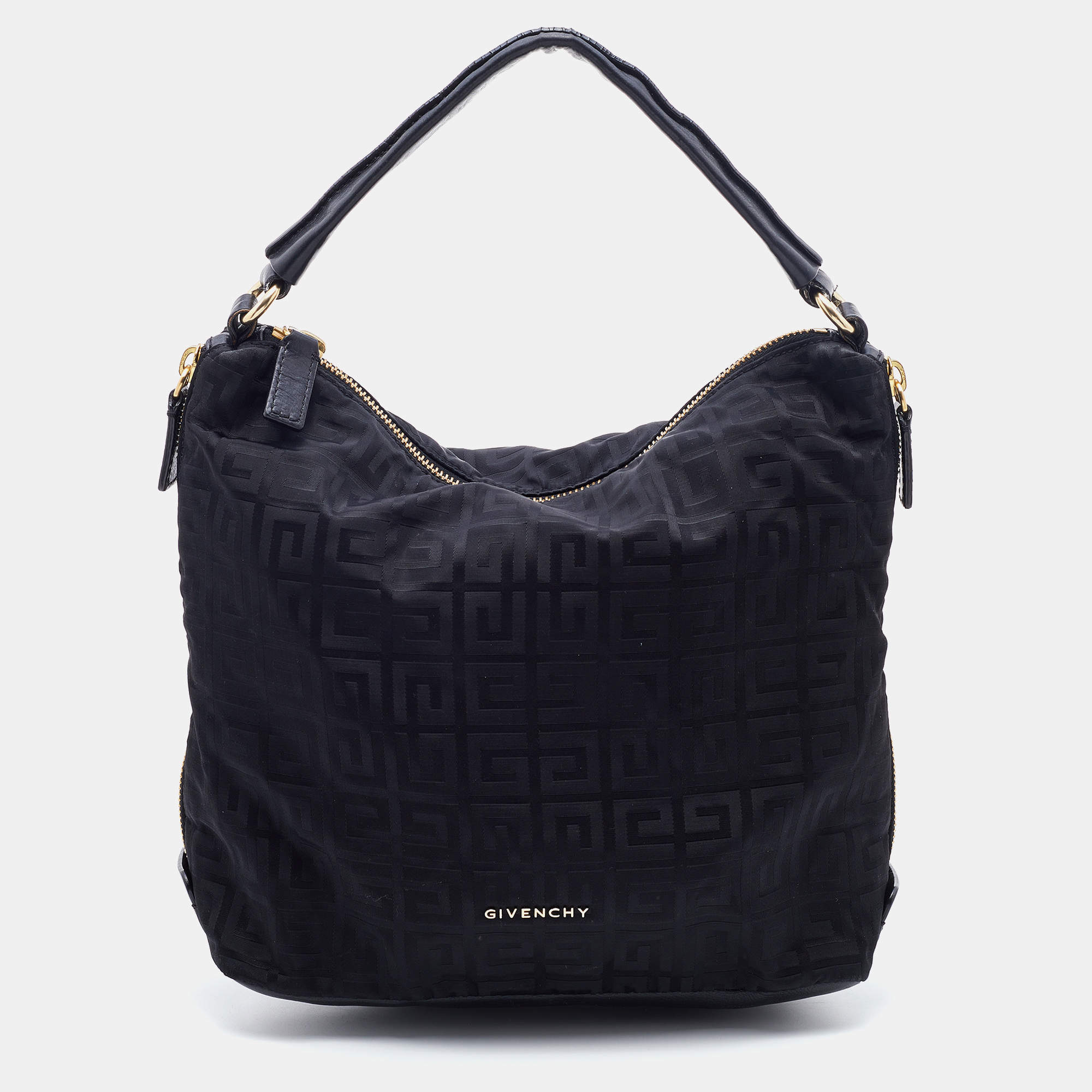 Pre Owned Givenchy Black Monogram Nylon and Leather Hobo