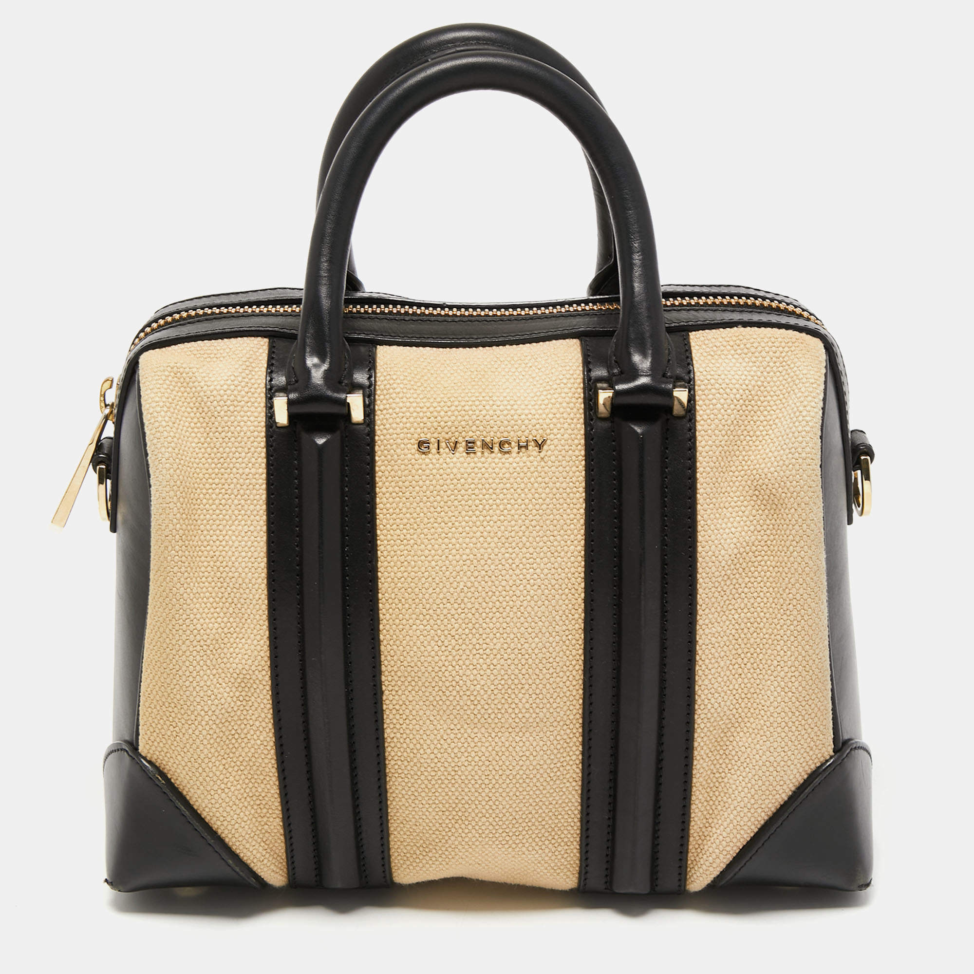 مملوكة مسبقًا Givenchy Black/Beige Leather and Canvas Small Lucrezia Satchel