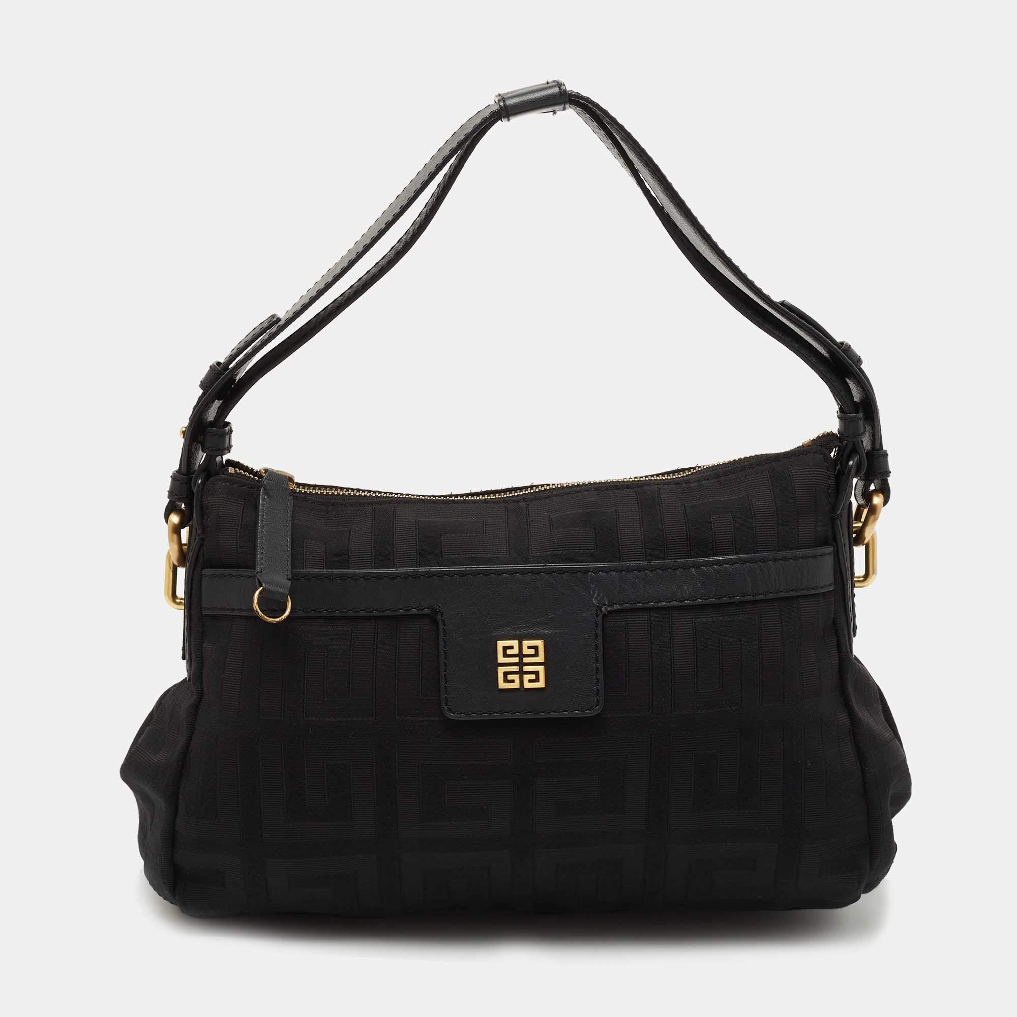 Pre Owned Givenchy Black Signature Fabric Logo Shoulder Bag
