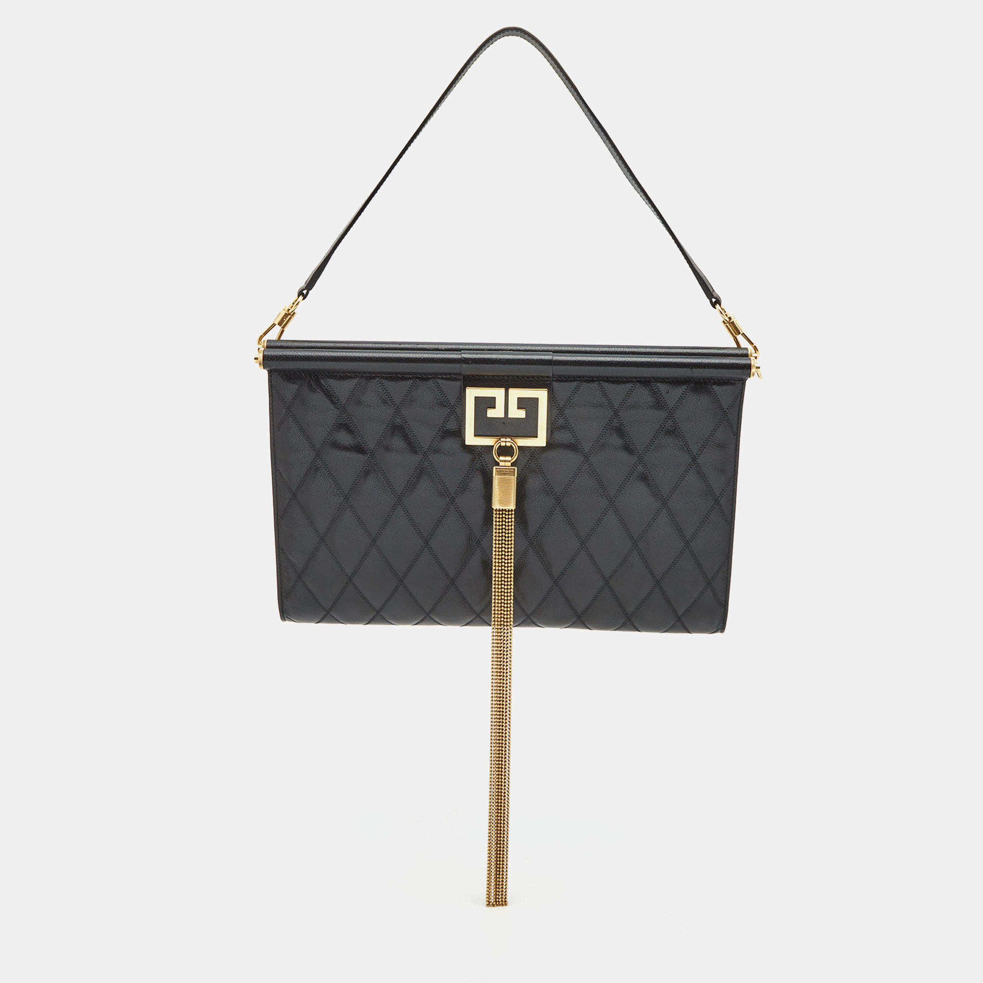 Pre Owned Givenchy Black Quilted Leather Large Gem Shoulder Bag