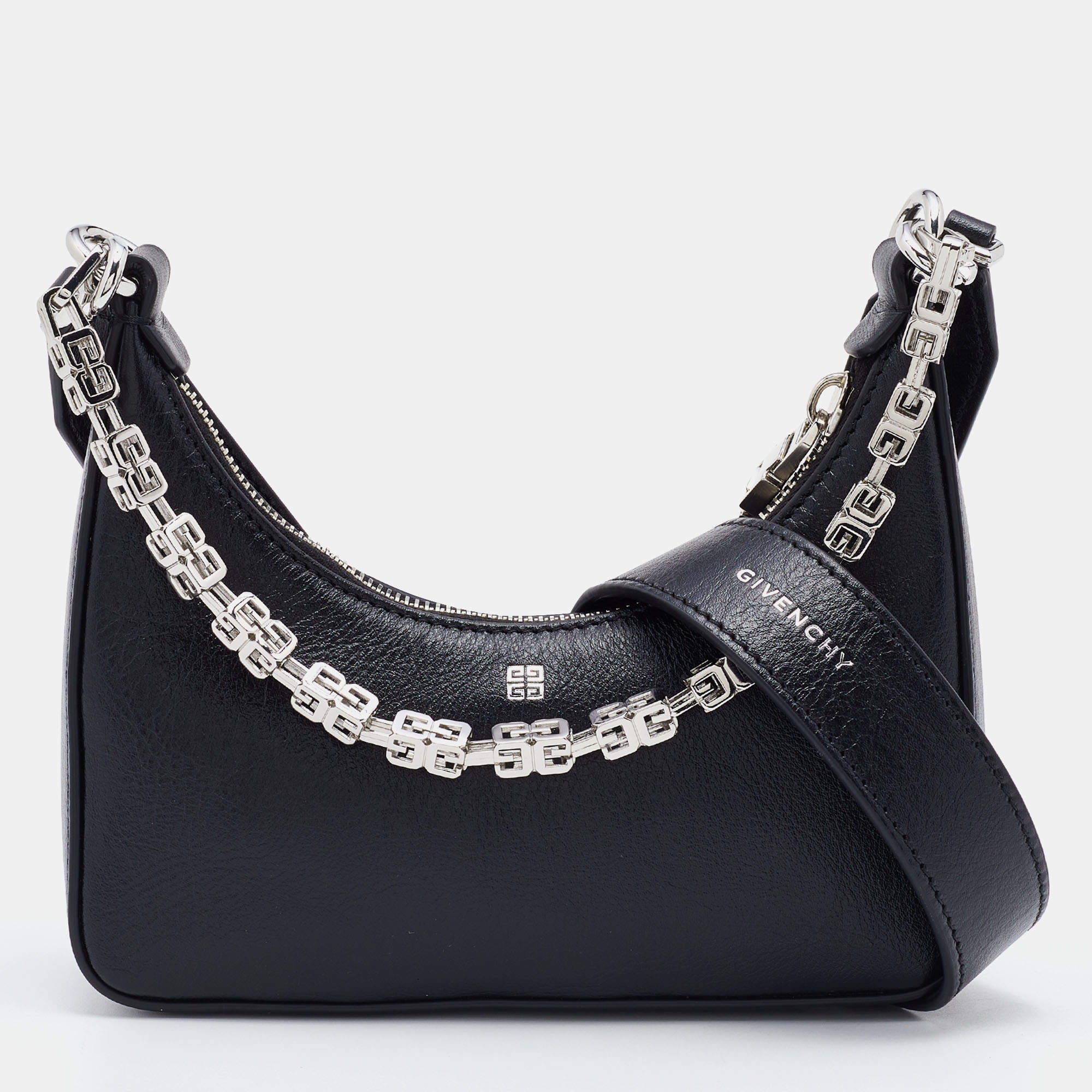 Pre Owned Givenchy Black Leather Mini Moon Cutout Shoulder Bag